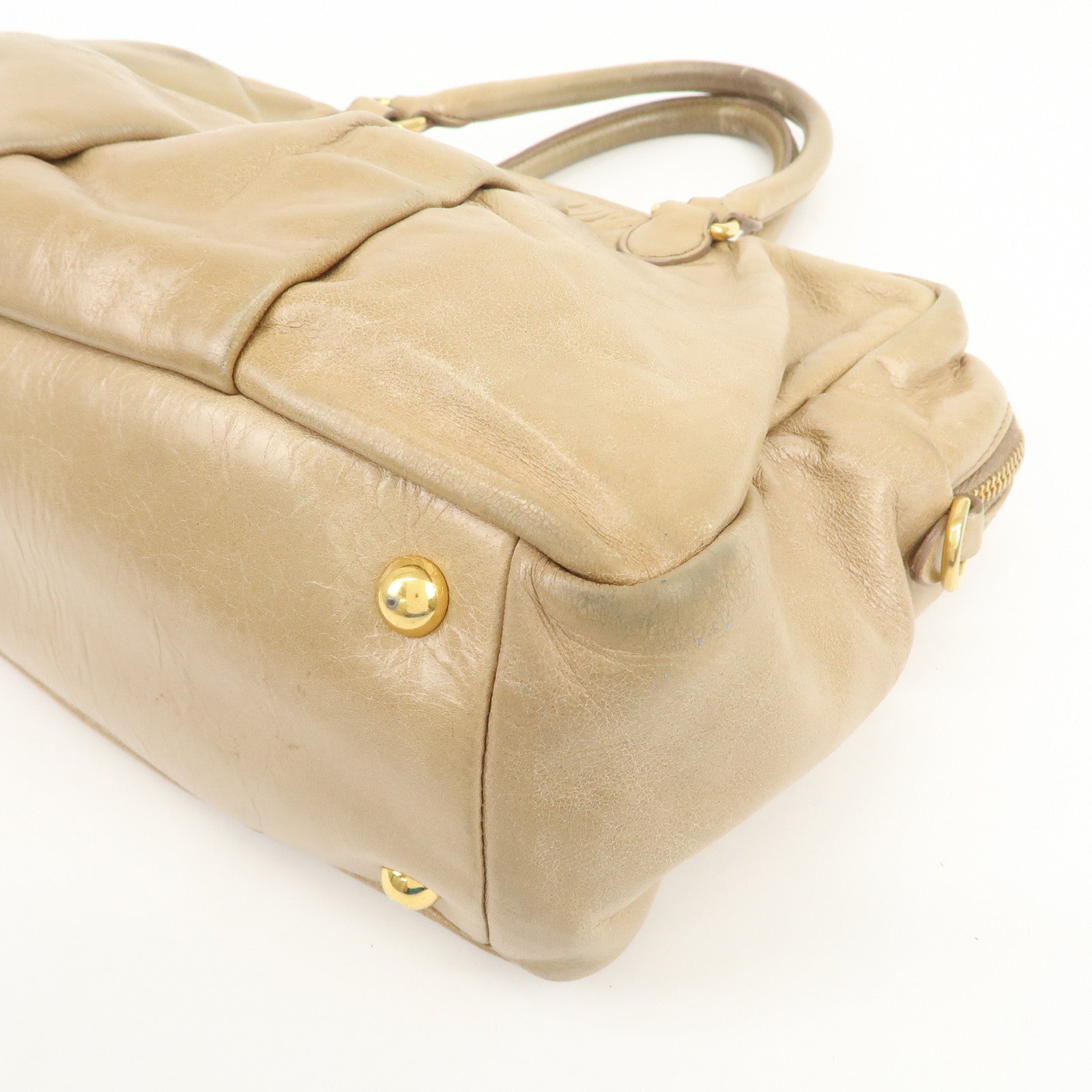 MIU MIU Logo Leather 2Way Bag Hand Bag Light Brown RL0048