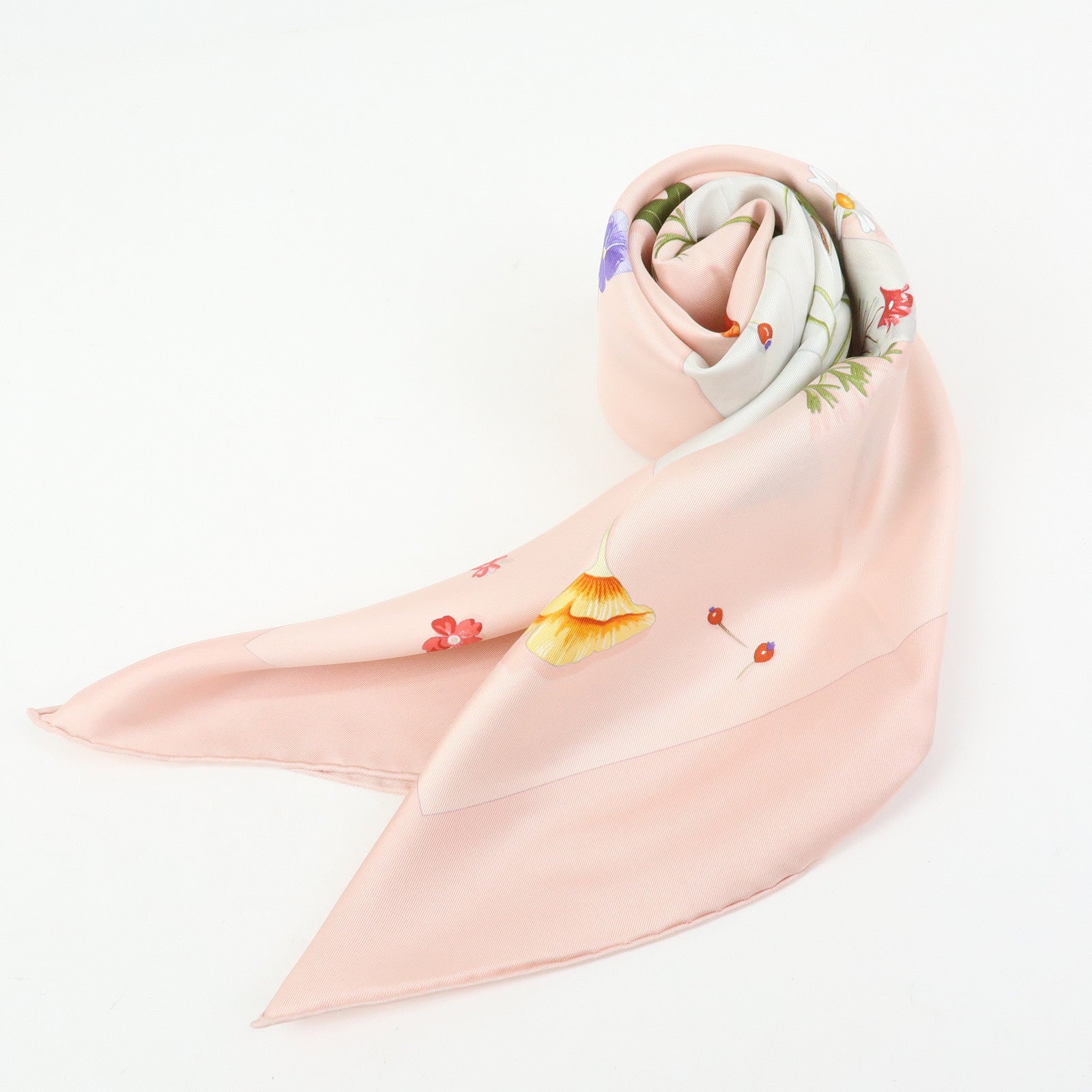 HERMES Carre 90 Silk 100% Scarf Des Fleurs Pour Le Dire Light Pink