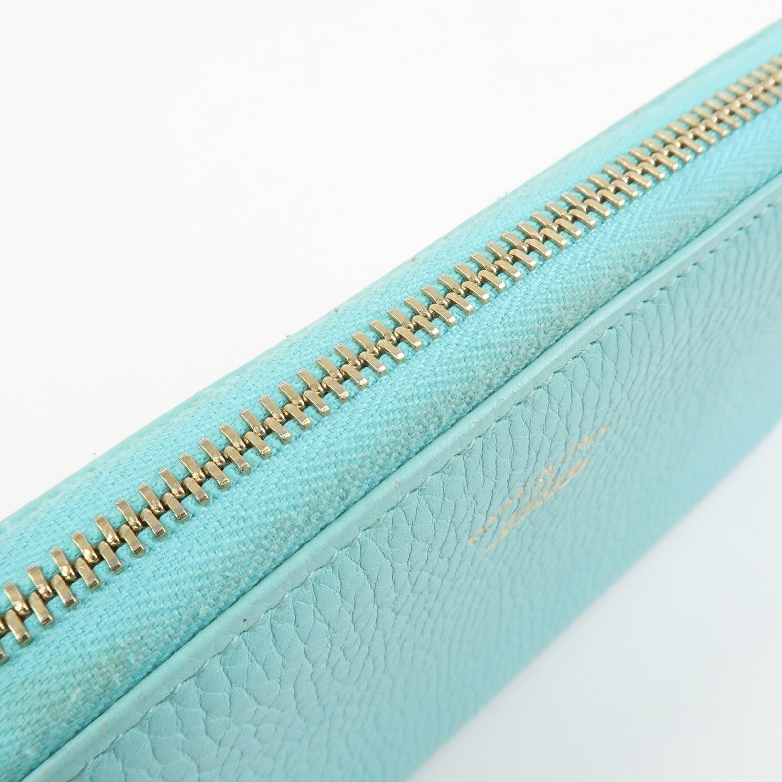 GUCCI Bamboo Leather Round Zippy Wallet Long Wallet Light Blue 307984 Used