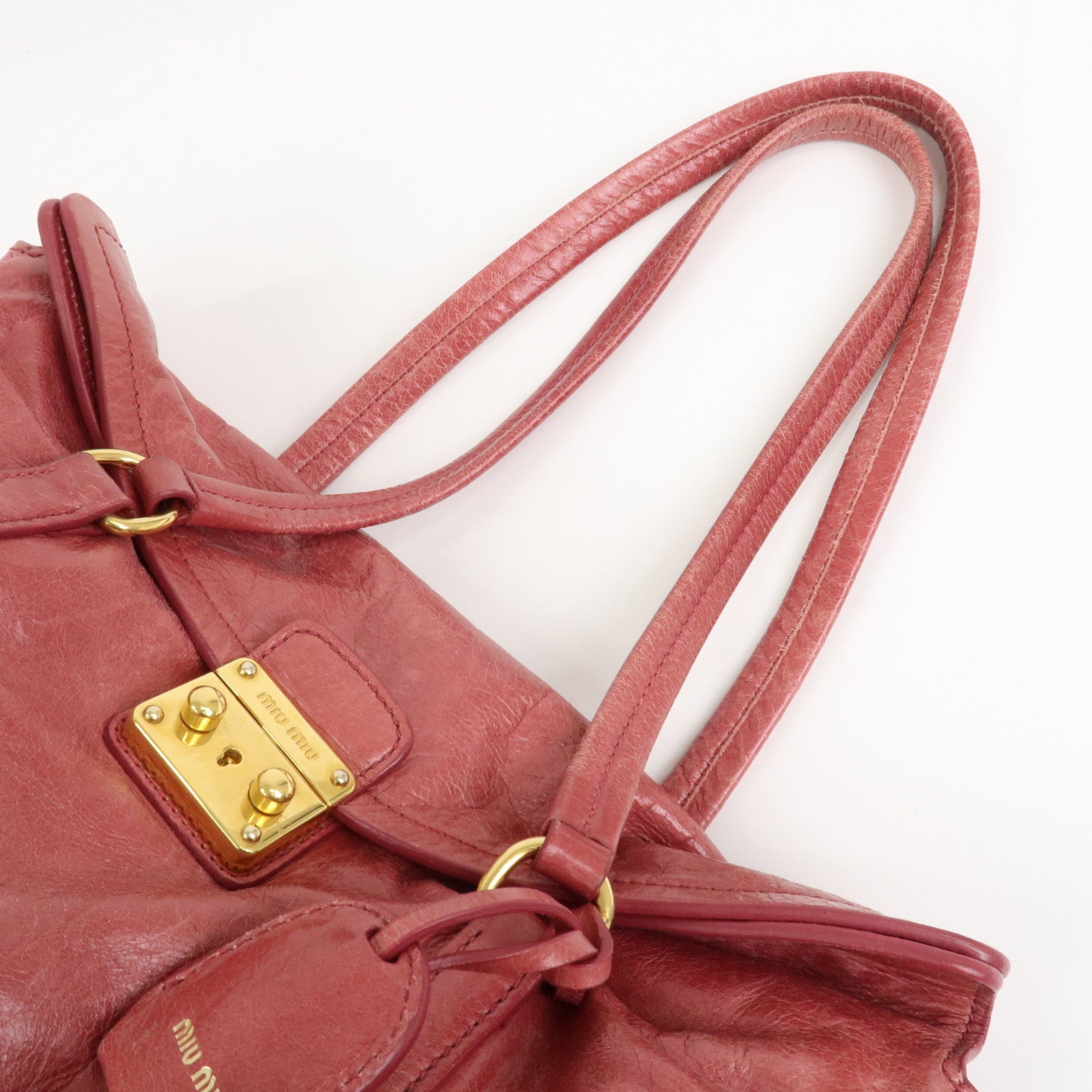 MIU MIU Logo Leather Shoulder Bag Boston Bag Pink RR1941