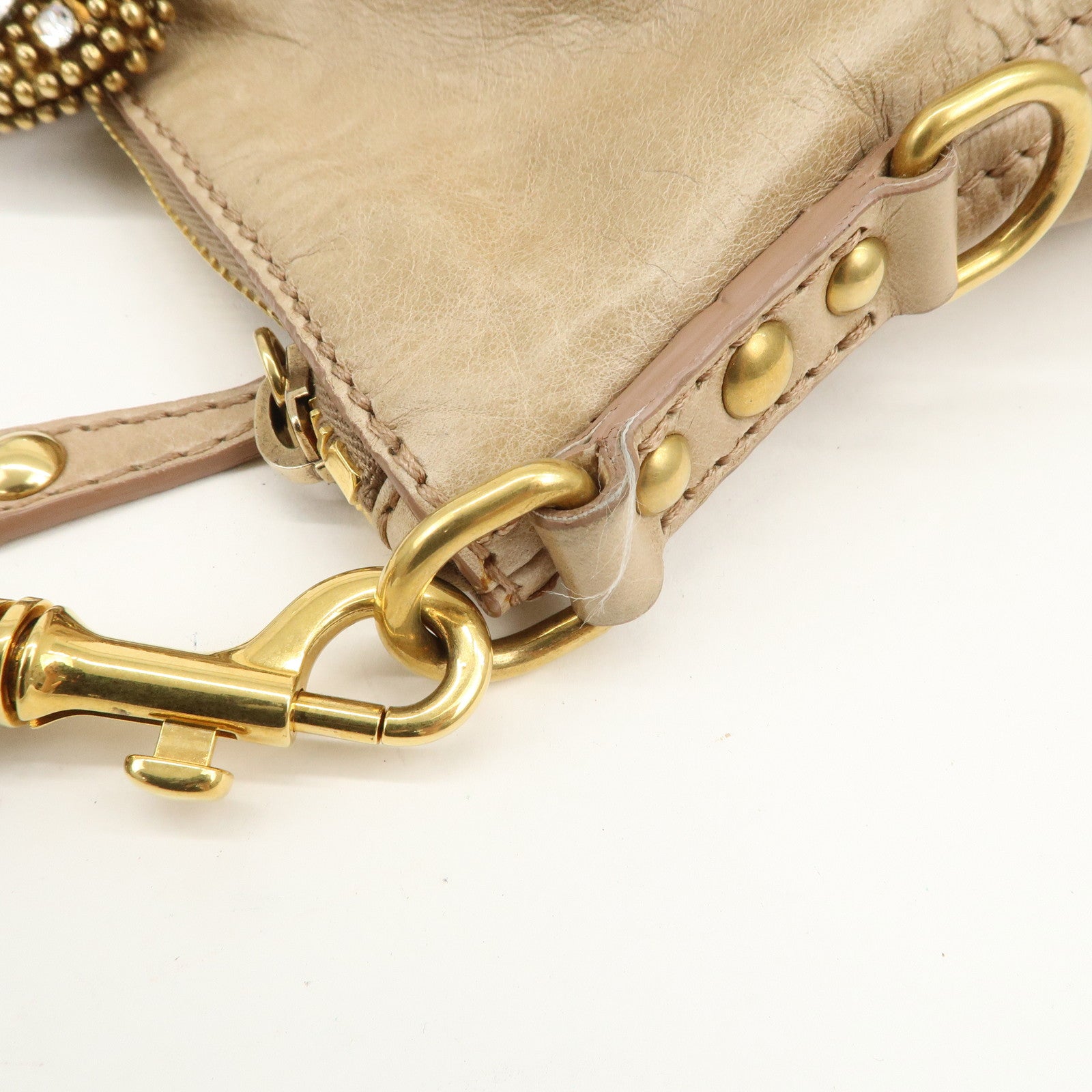 MIU MIU Logo Leather 2Way Bag Hand Bag Shoulder Bag Beige RN0728