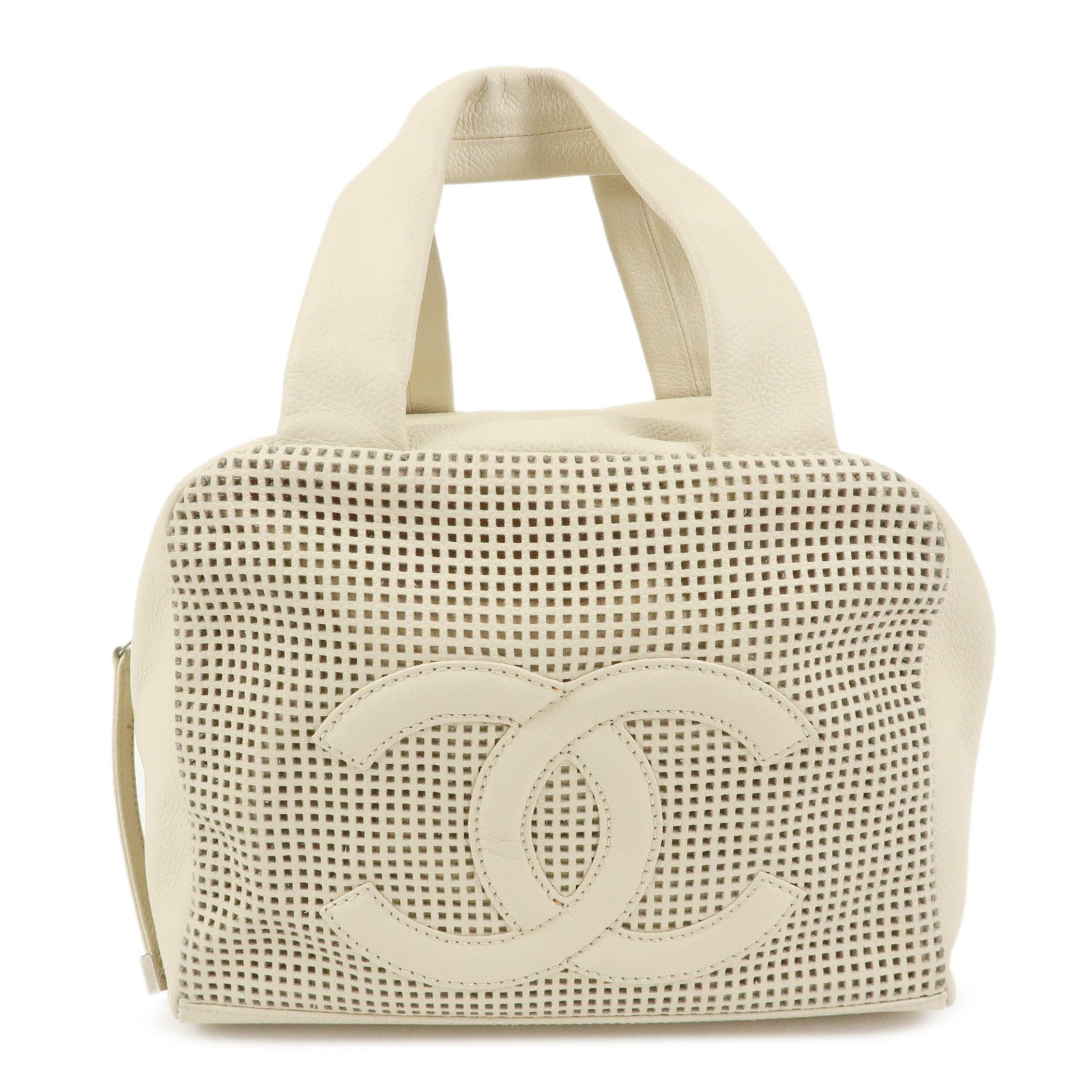 CHANEL COCO Mark Caviarskin Hand Bag Cosmetic Pouch Ivory