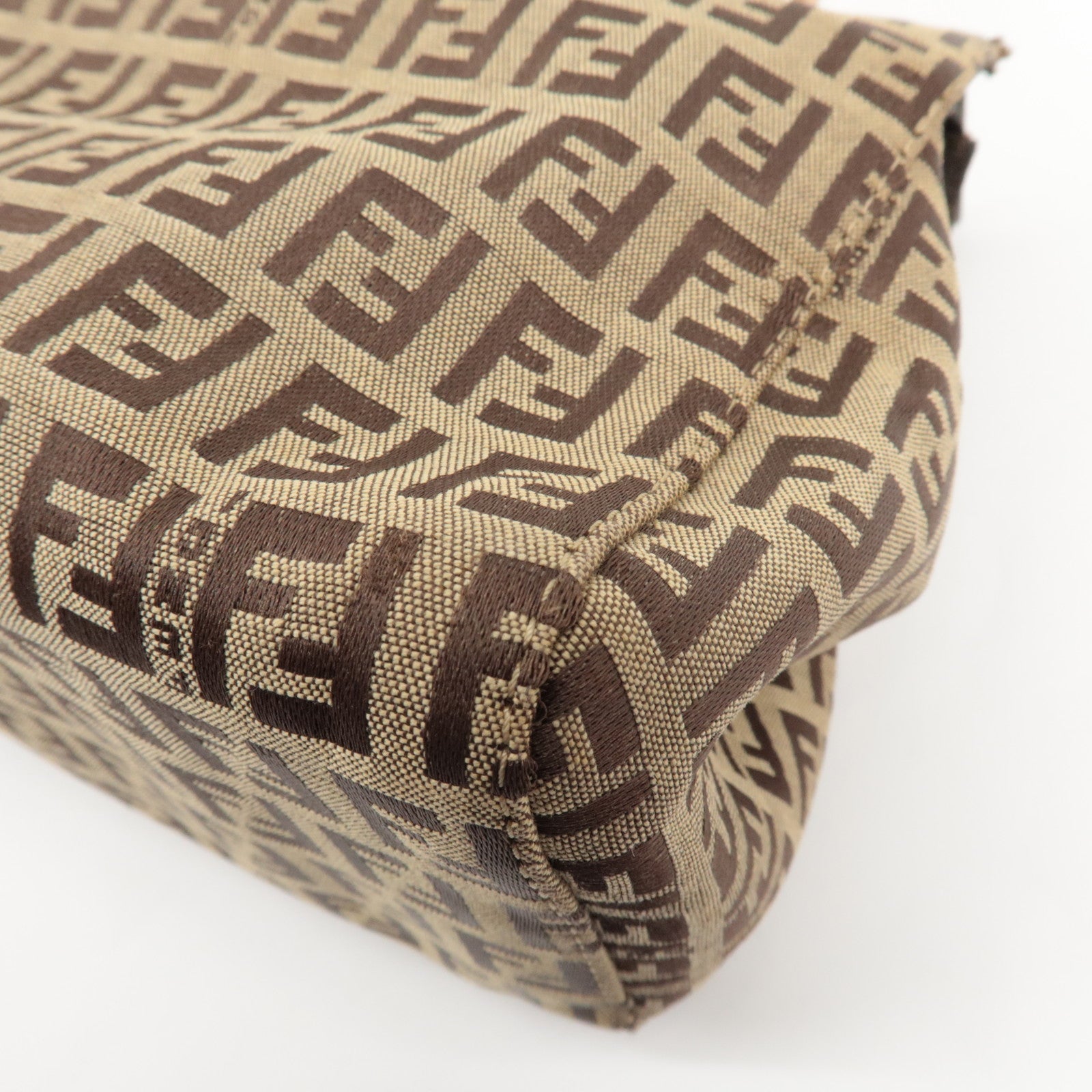 FENDI Zucchino Canvas Leather Shoulder Bag Hand Bag Brown 8BL000 Used