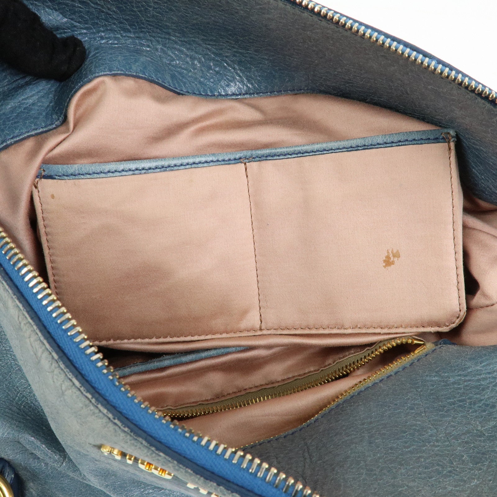 MIU MIU Side Ribbon Vittello Lux 2Way Bag Hand Shoulder Bag Blue