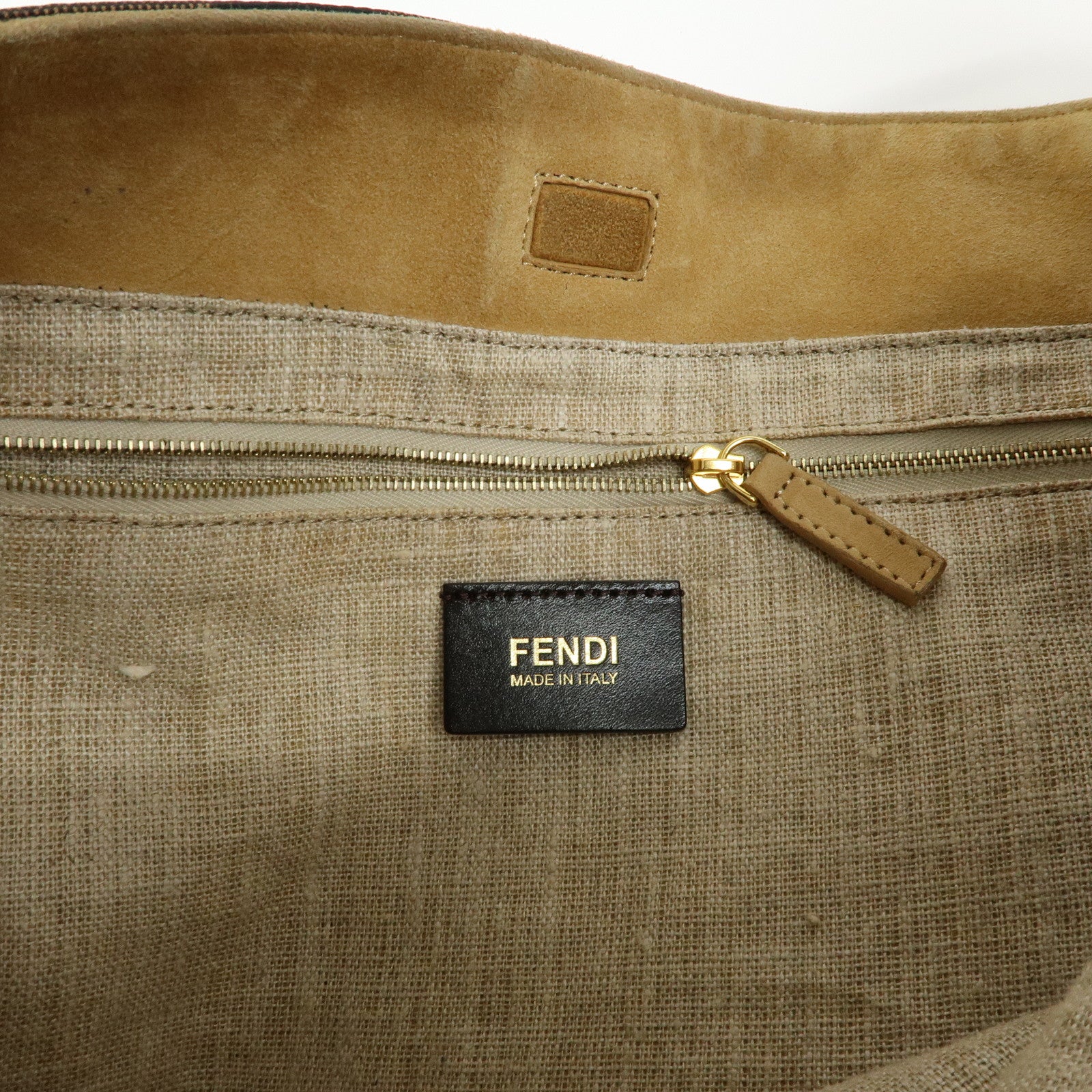 FENDI Pequin Canvas Leather Shoulder Bag Brown Black 8BR653