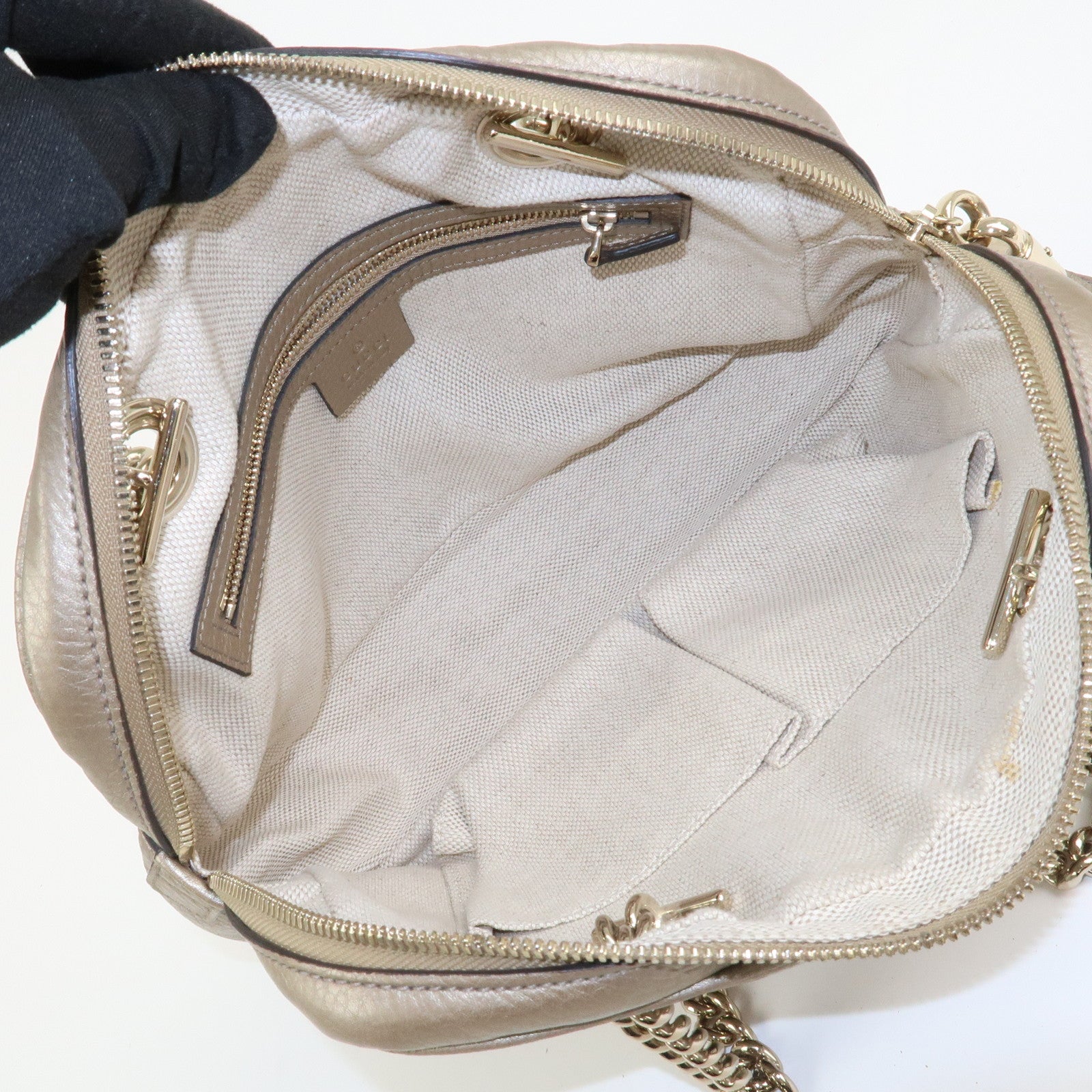 GUCCI SOHO Interlocking G Leather Shoulder Bag Metallic Brown 308983