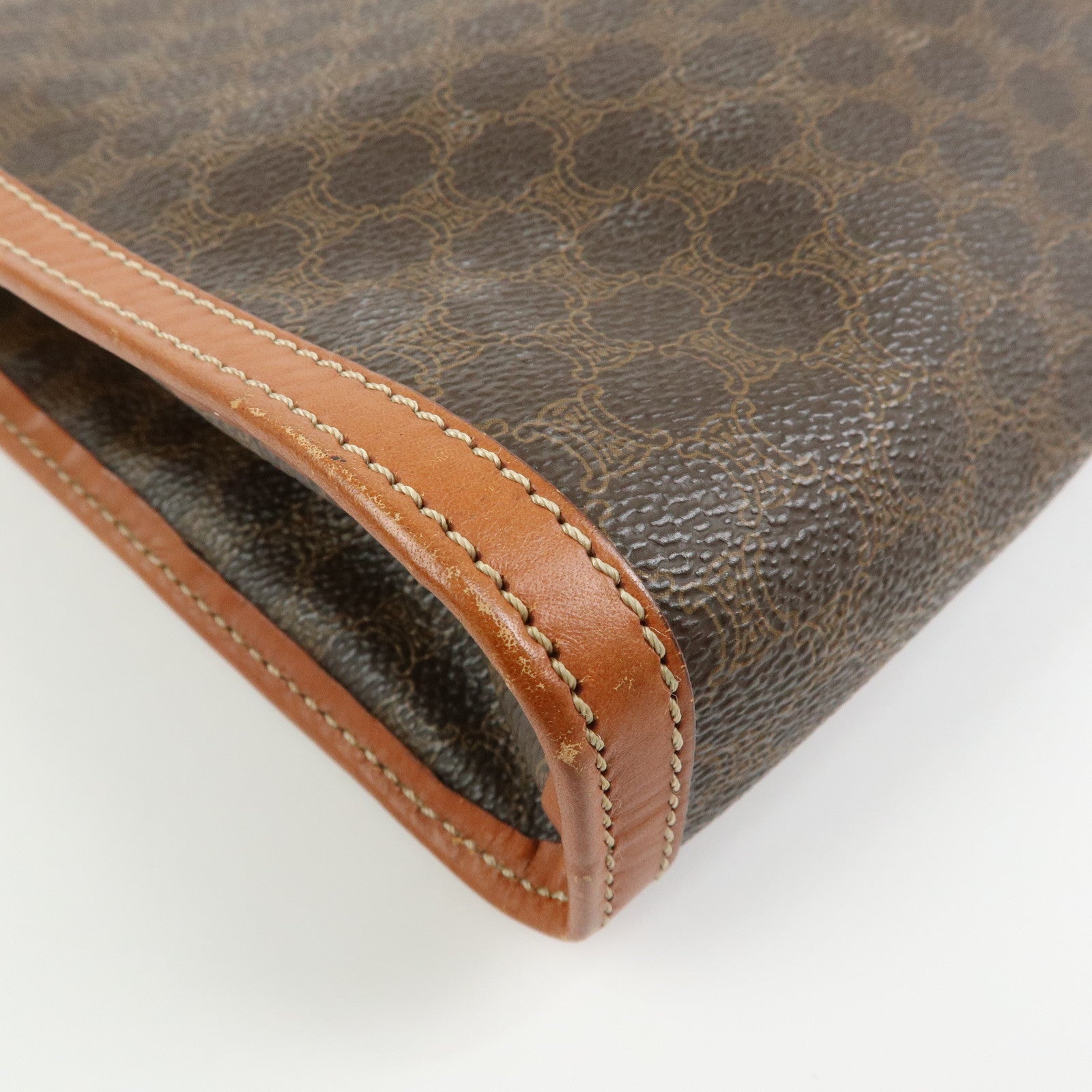 CELINE Logo Macadam PVC Leather Clutch Bag Flat Pouch Brown