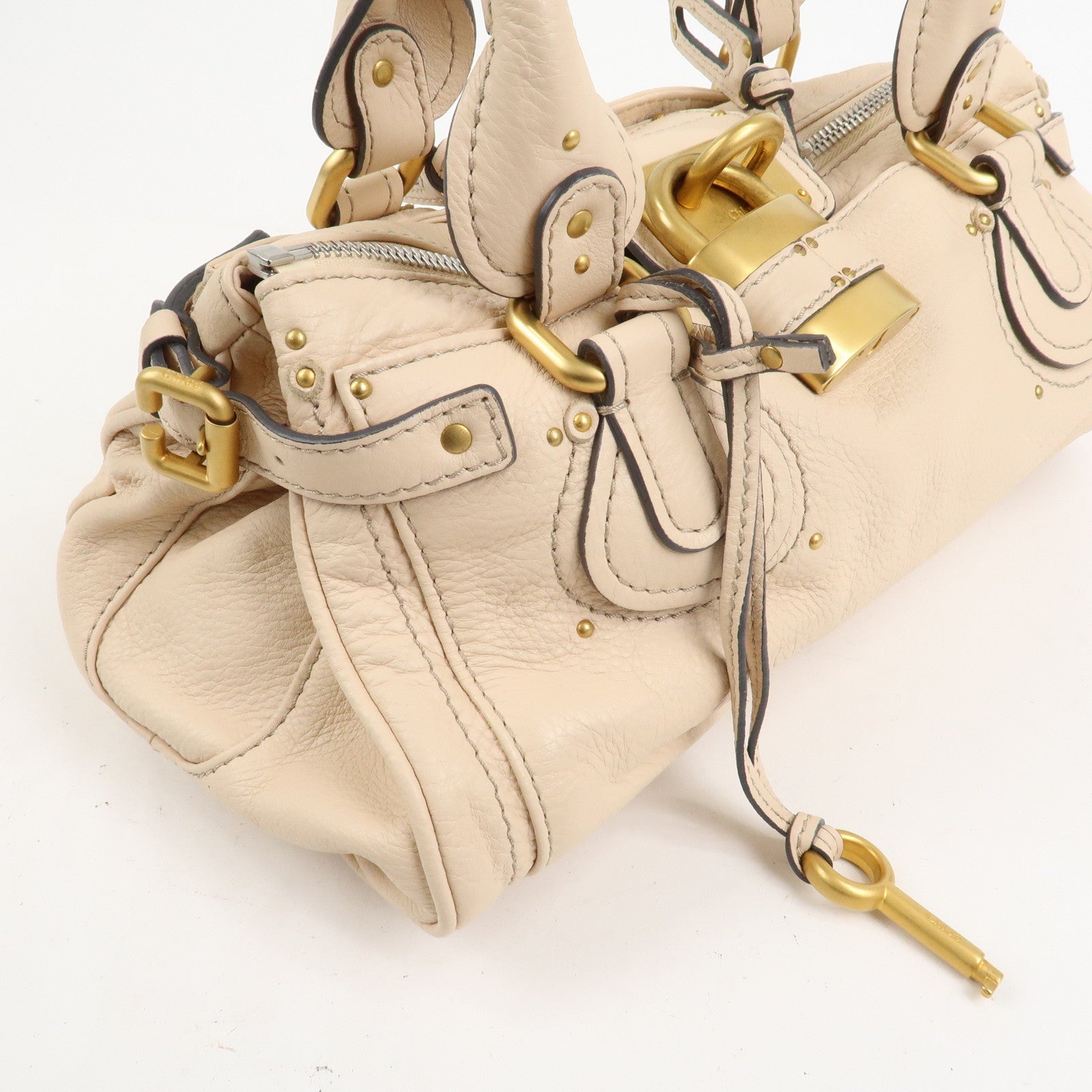 Chloe Paddington Leather Medium Shoulder Bag Hand Bag Beige