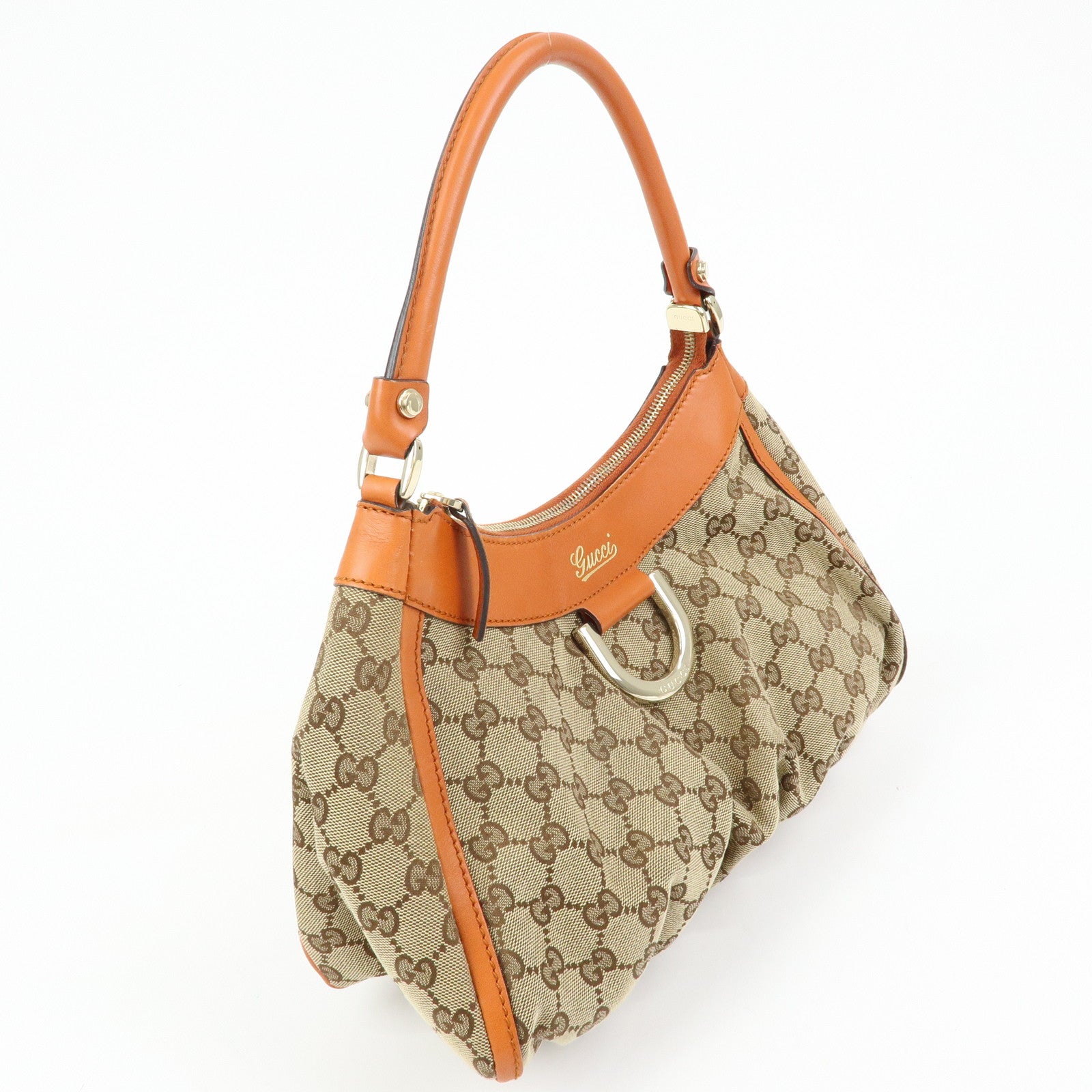 GUCCI Abbey GG Canvas Leather Shoulder Bag Beige Orange 190525