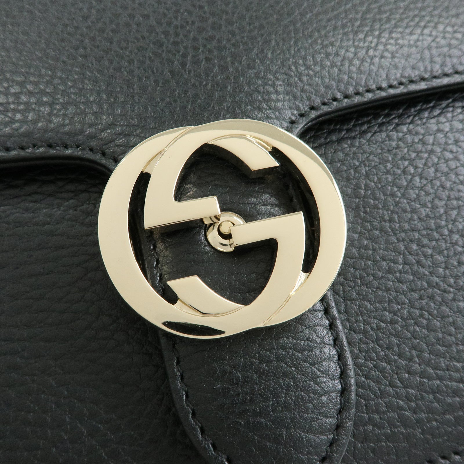 GUCCI Interlocking G Leather Chain Flap Shoulder Bag Black 510304