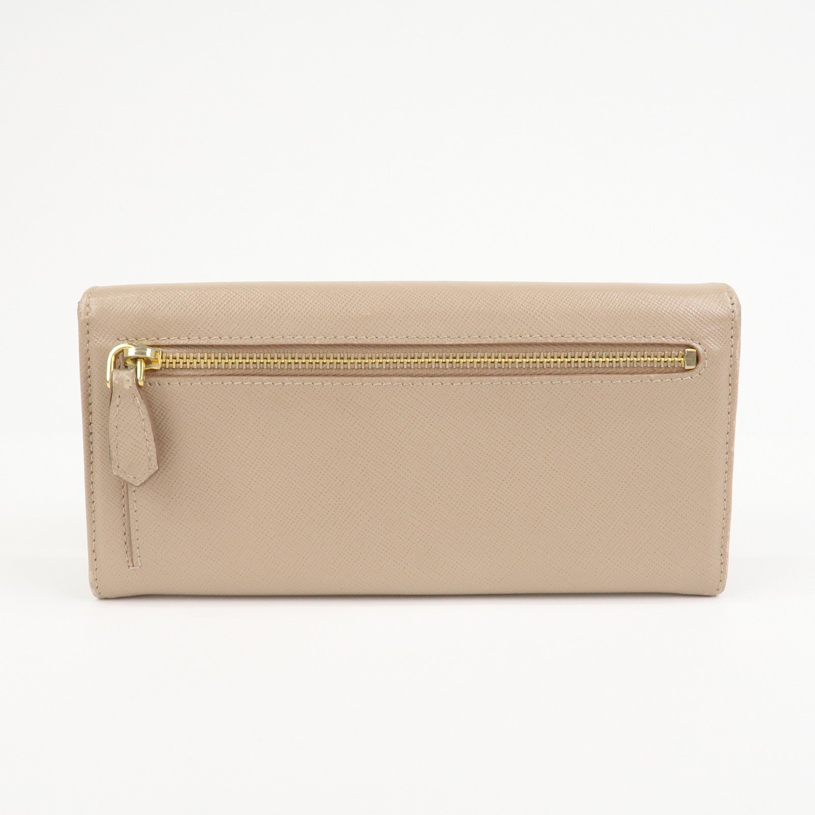 PRADA Triangle Logo Saffiano Leather Long Wallet Pink Beige 1MH132