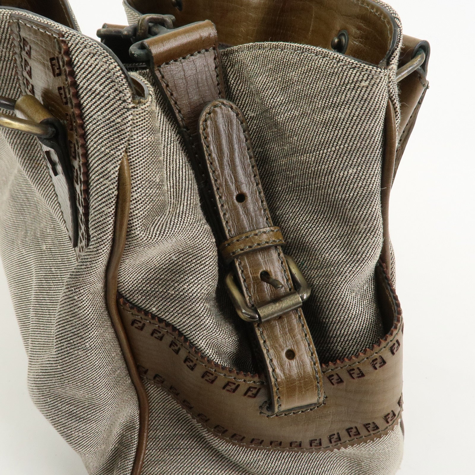 FENDI Etnico Squirrel Embroidery Tote Bag Shoulder Bag Gray 8BN157