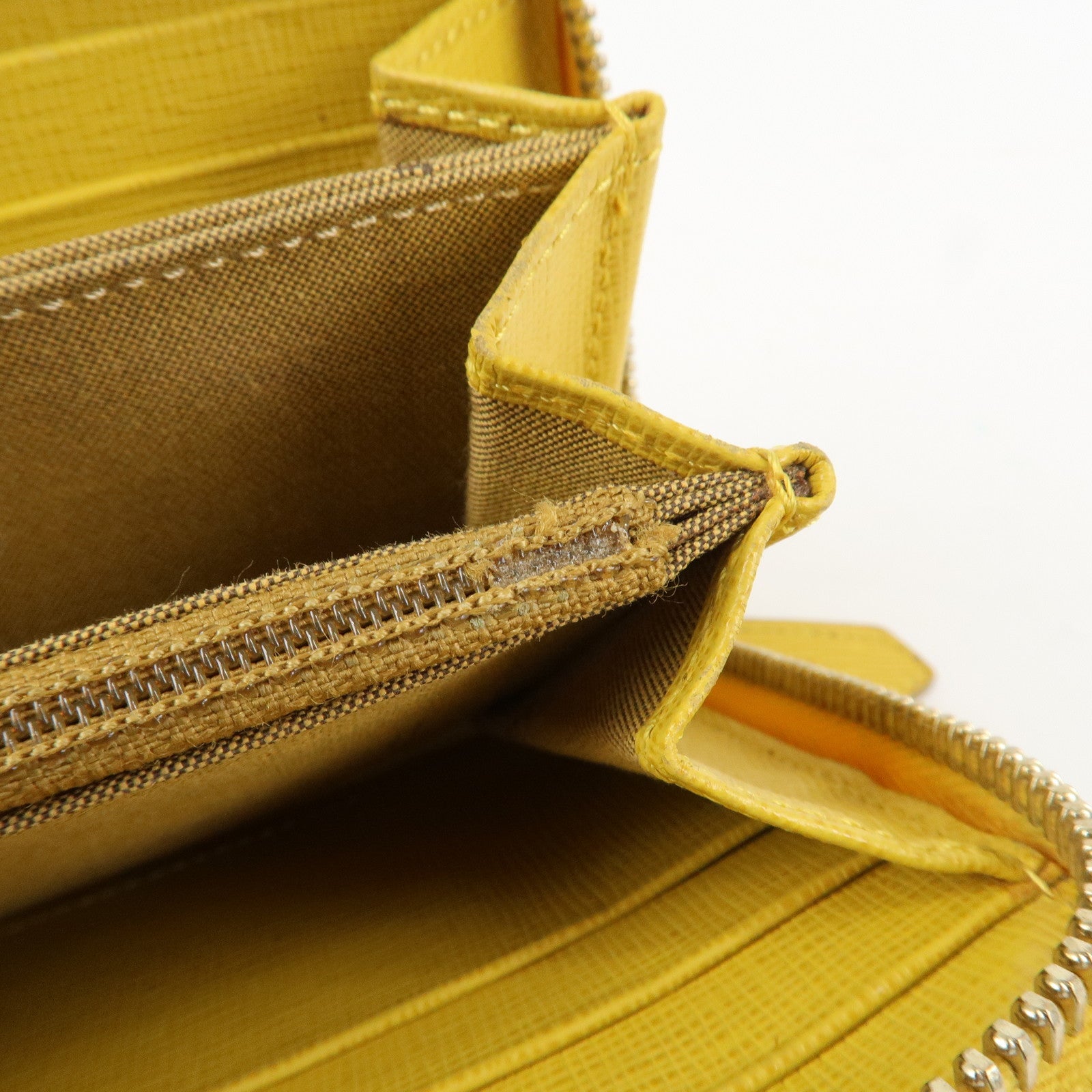 FENDI Zucca PVC Leather Round Zippy Long Wallet Brown Yellow 8M0299 Used
