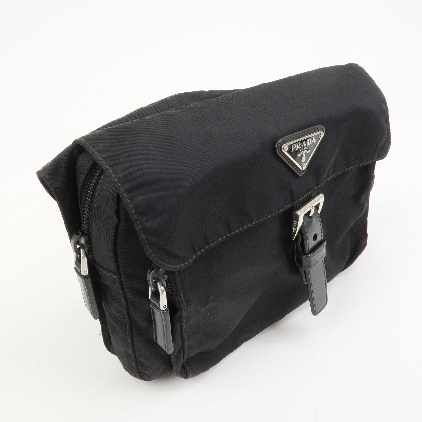 PRADA Nylon Leather Shoulder Bag Crossbody Bag Black BT0521