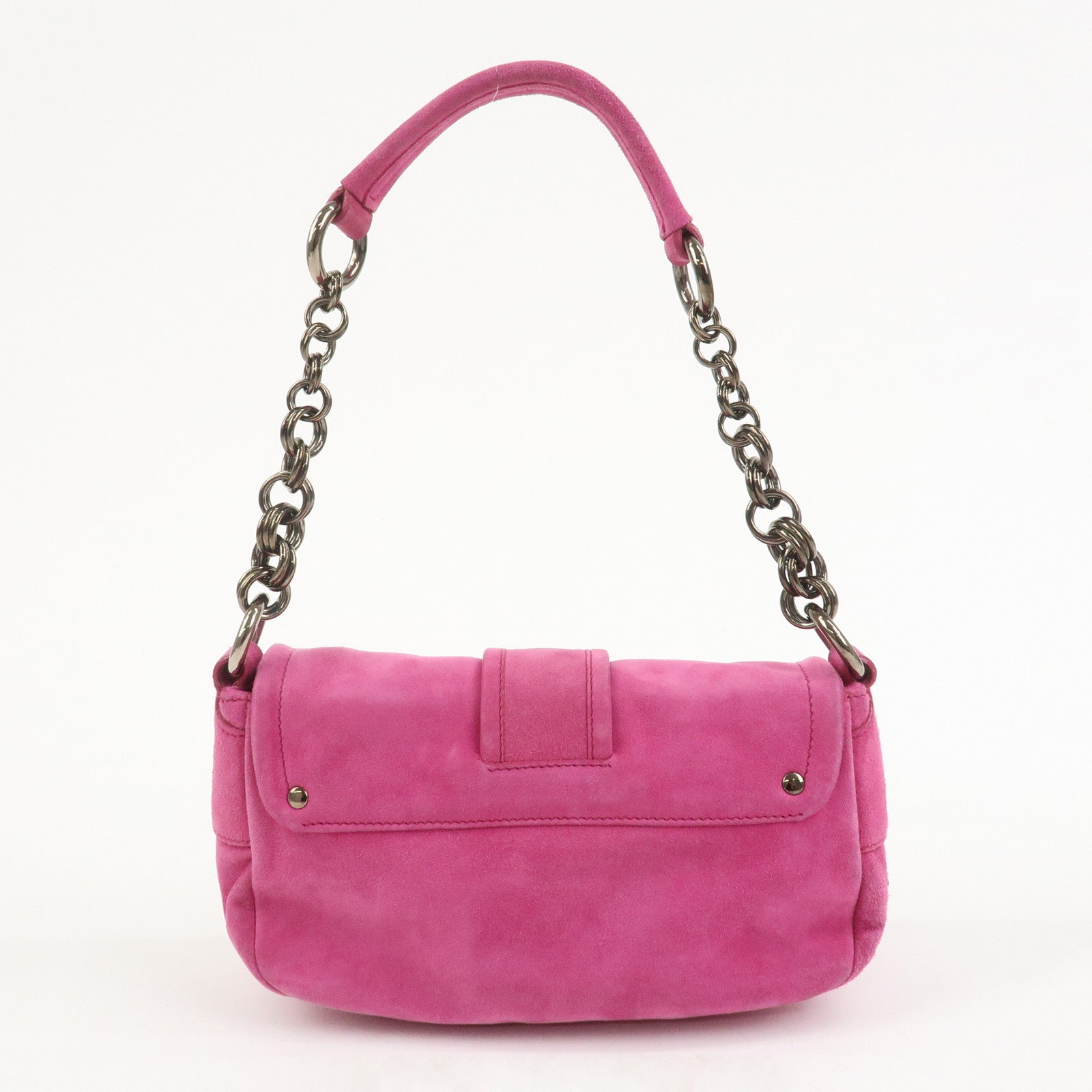 PRADA Triangle Logo Suede Shoulder Bag Hand Bag Pink BR2635