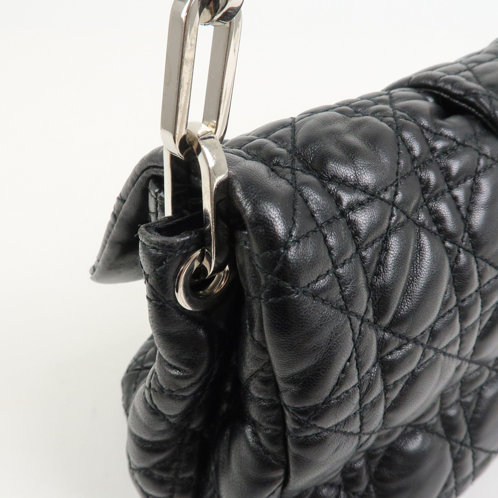 Christian Dior Cannage New Lock Leather Chain Shoulder Bag Black