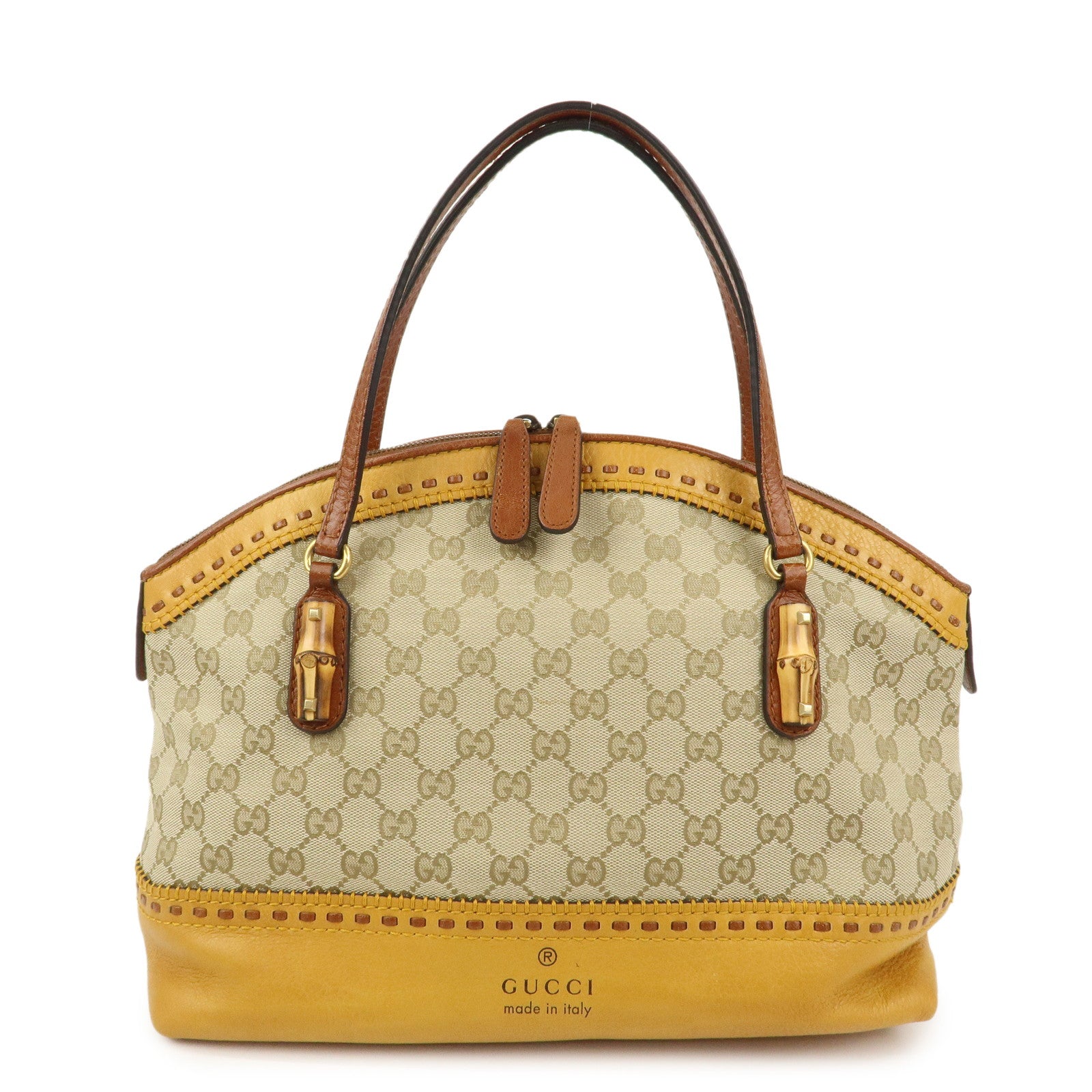 GUCCI Bamboo GG Canvas Leather Crafty Tote Bag Brown 339002