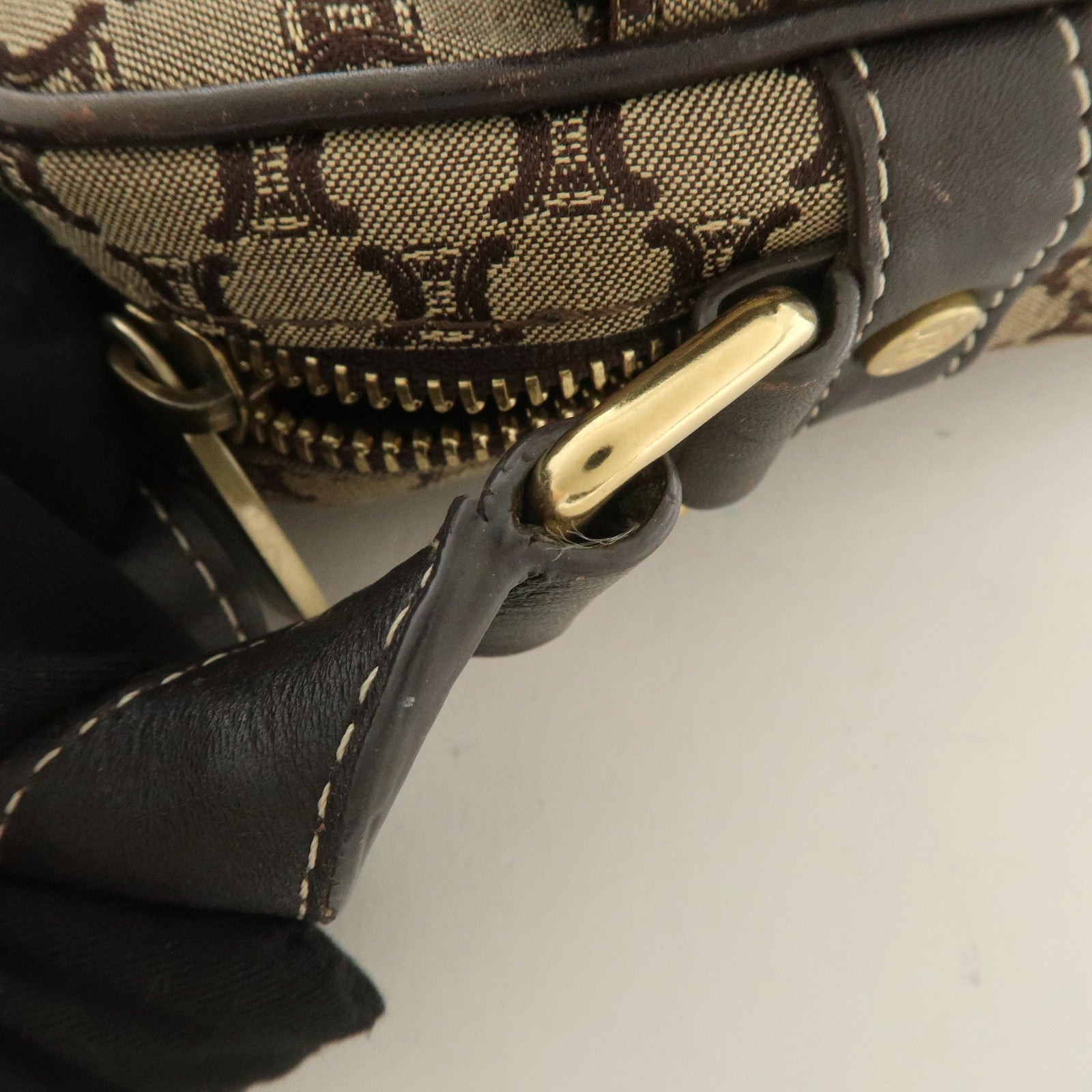 CELINE Macadam Canvas Leather Shoulder Bag Crossbody Bag Brown