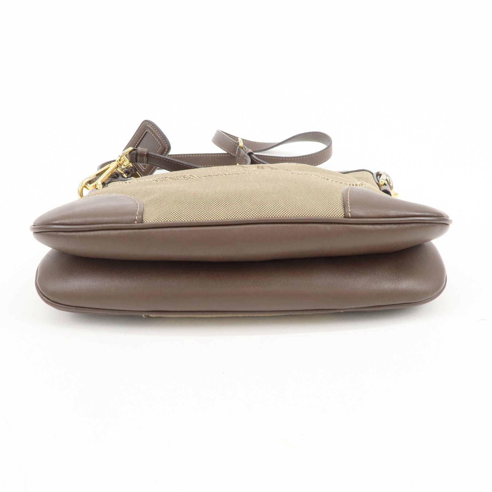 PRADA Logo Jacquard Leather Shoulder Bag Beige Brown BT867A