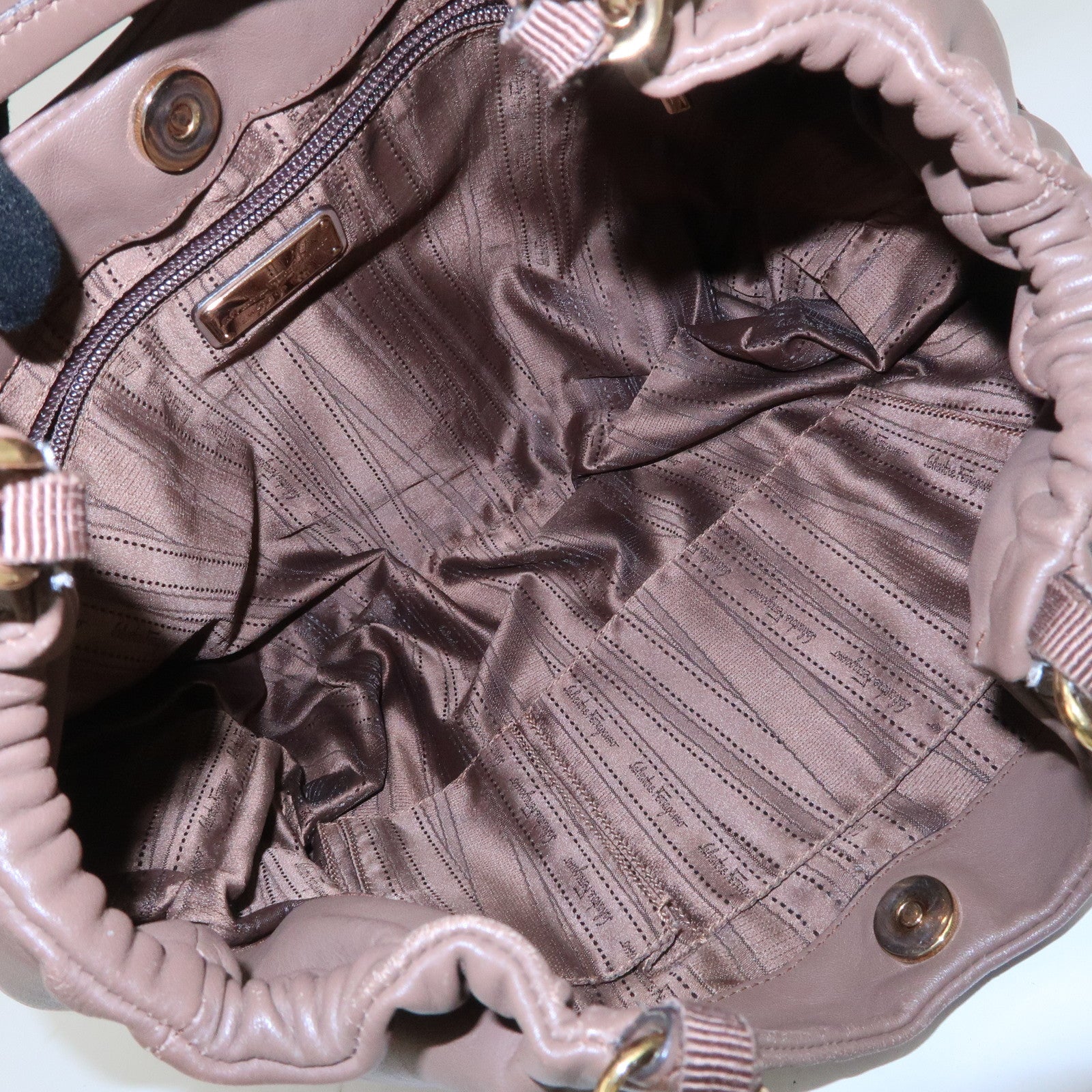 Ferragamo Leather Tote Bag Hand Bag Shouolder Bag Beige Gold HDW