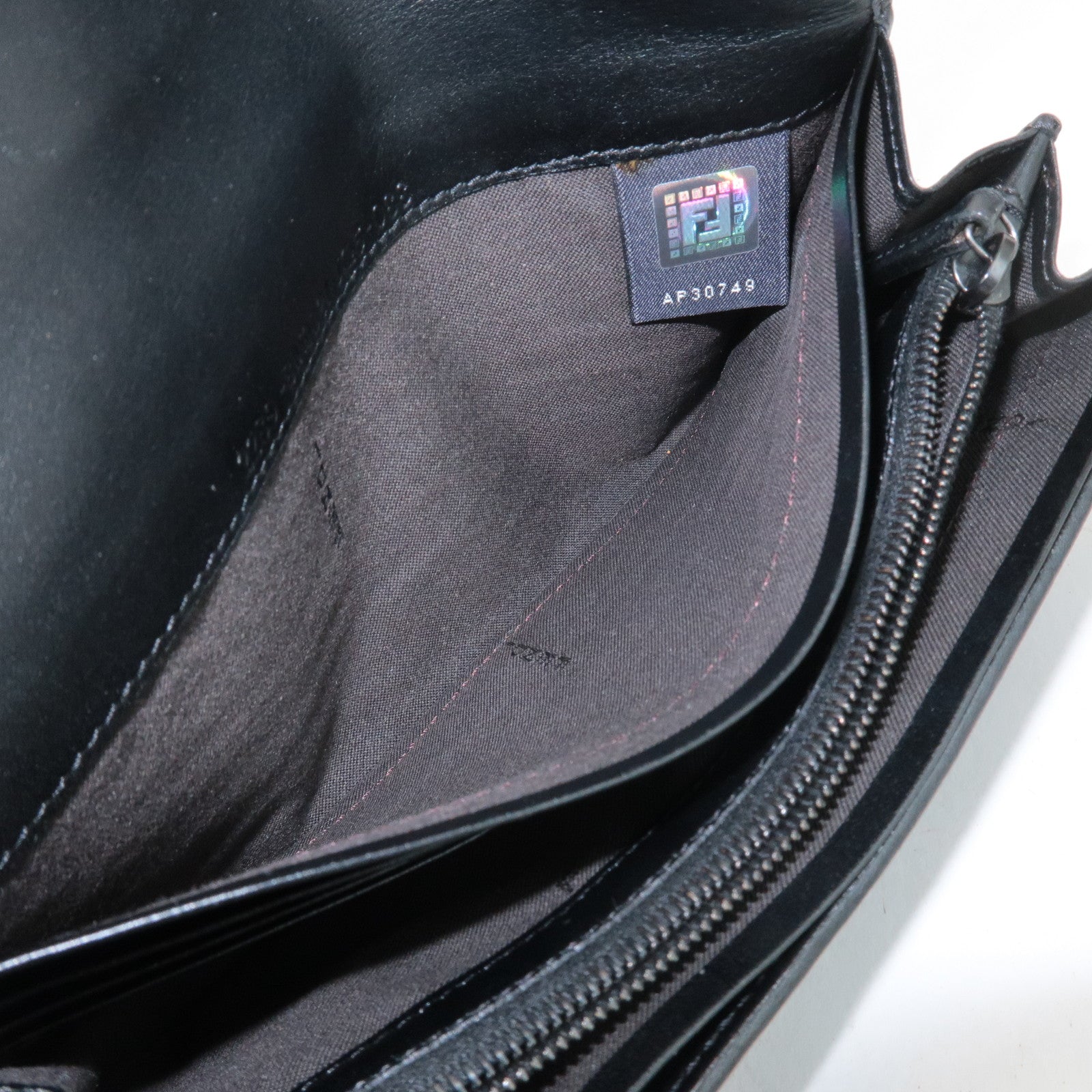 FENDI Zucchino Leather Canvas Bi-fold Long Wallet Black M0021 Used