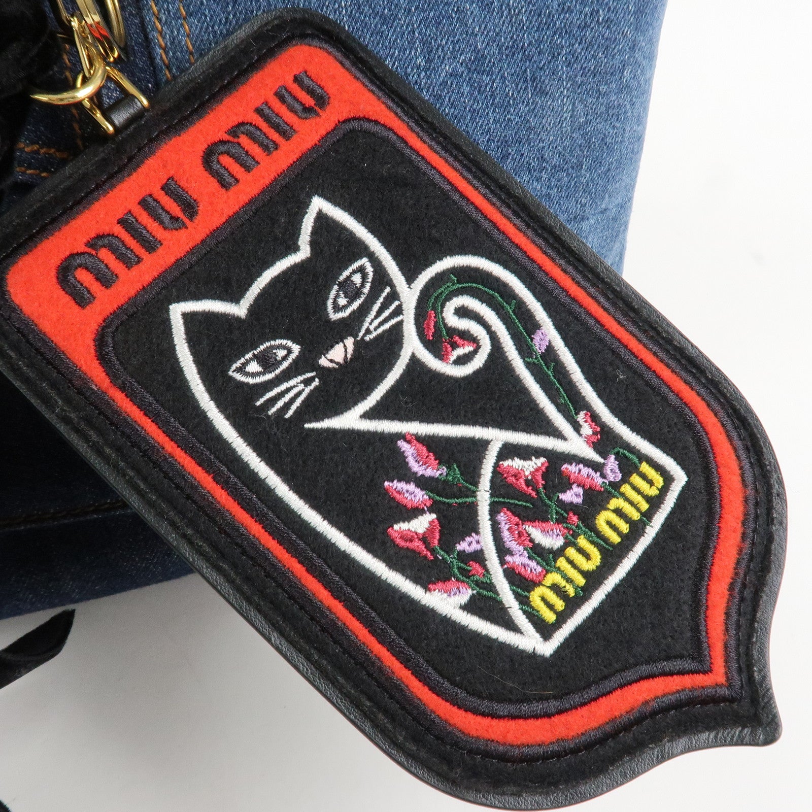 MIU MIU Leather Denim Tote Bag Shoulder Bag Navy 5BG024 Used