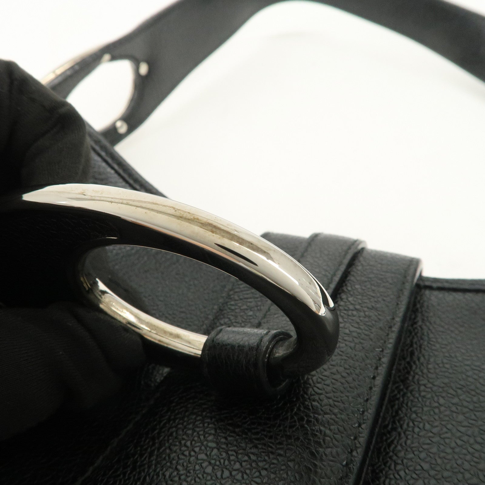 BVLGARI Logo Leather Shoulder Bag Hand Bag Black