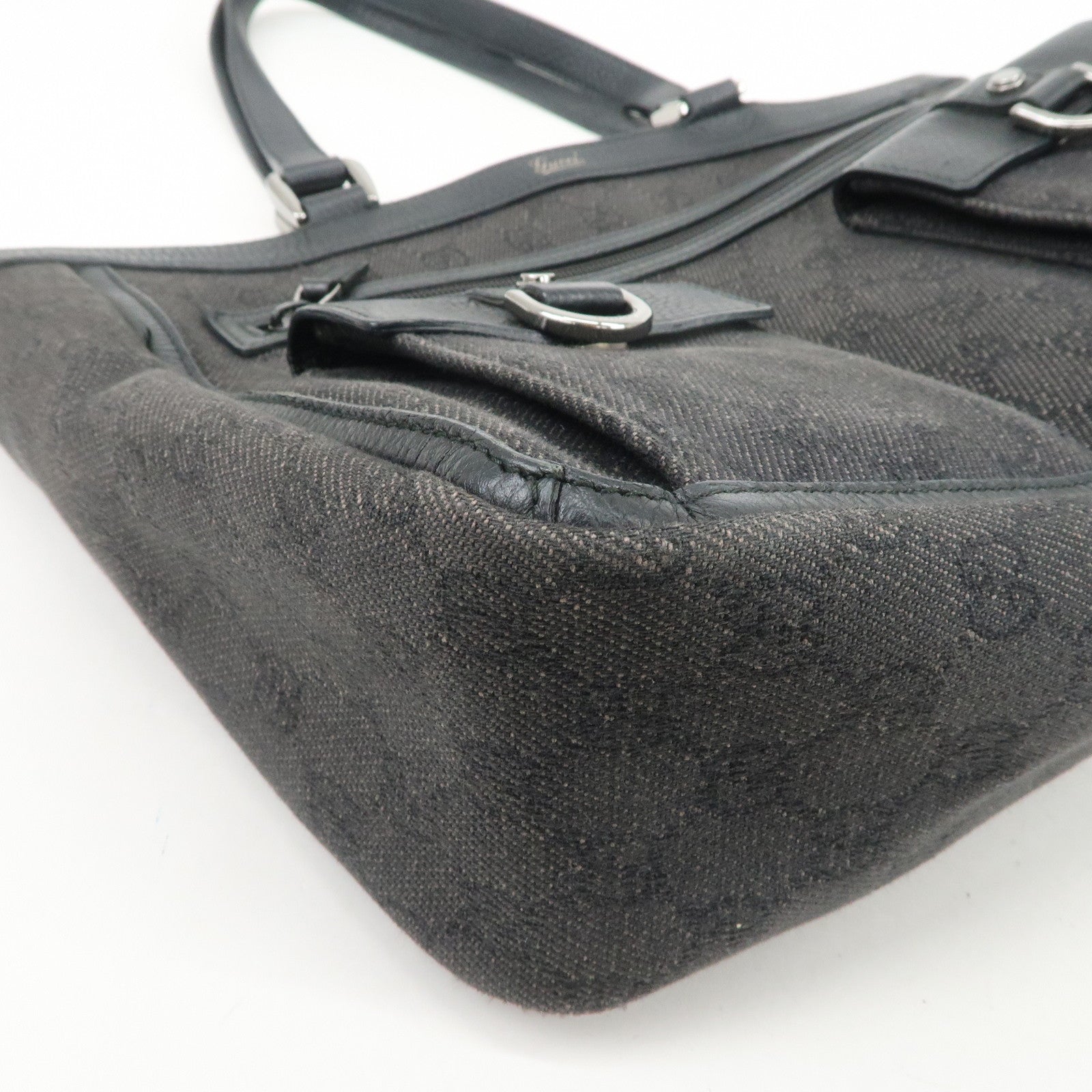 GUCCI Abbey GG Canvas Leather Tote Bag Shoulder Bag Black 268639