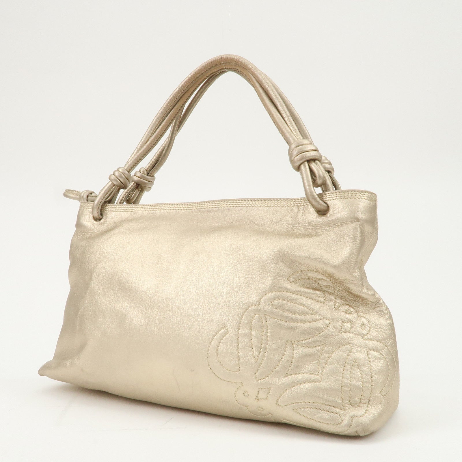 LOEWE Anagram Nappa Leather Hand Bag Shoulder Bag Champagne Gold