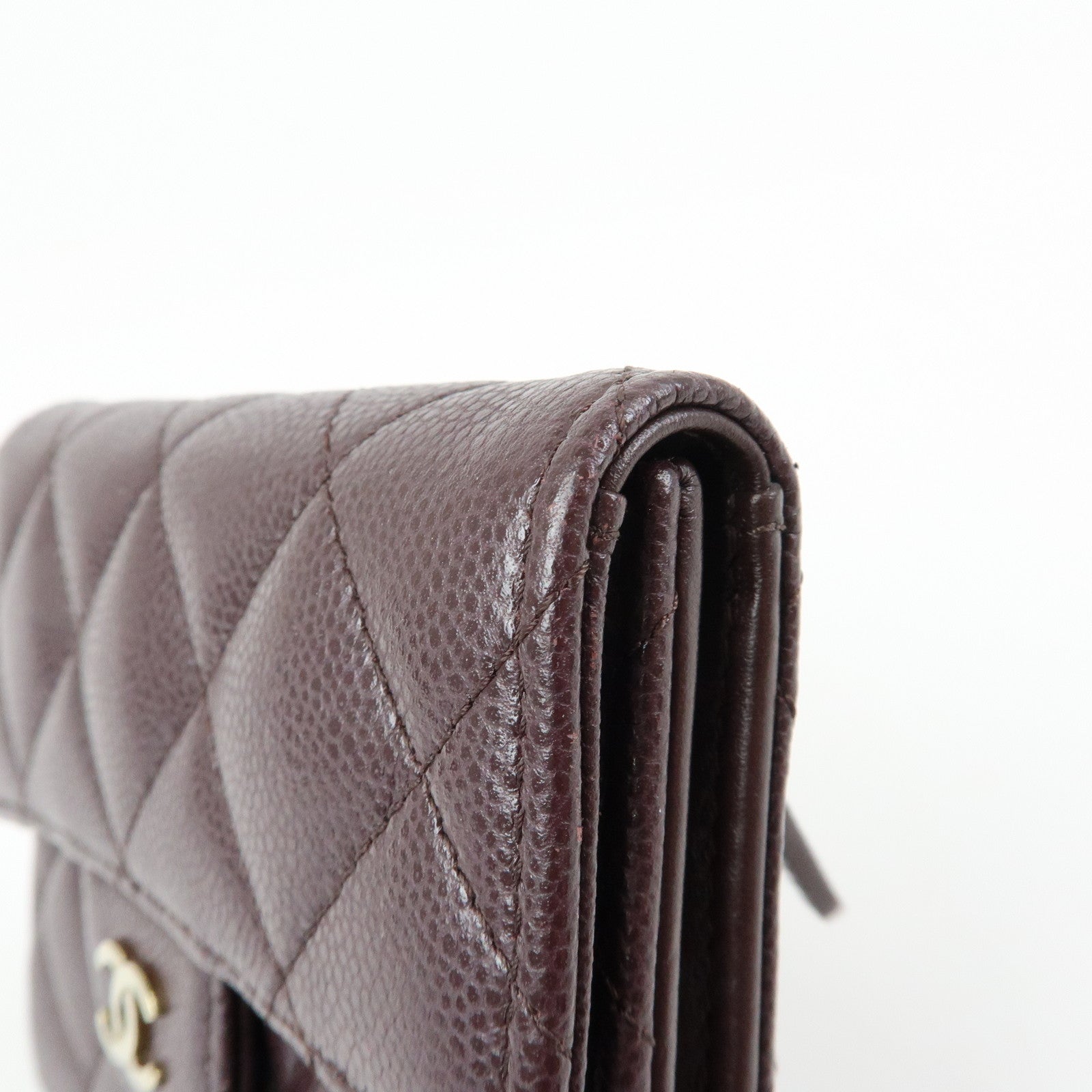 CHANEL Matelasse Caviarskin Small Tri-fold Wallet Brown AP0231