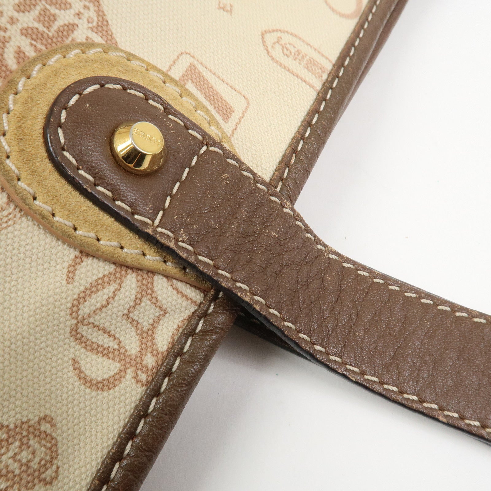 LOEWE Anagram Canvas Leather Suede Tote Bag Shoulder Bag Ivory