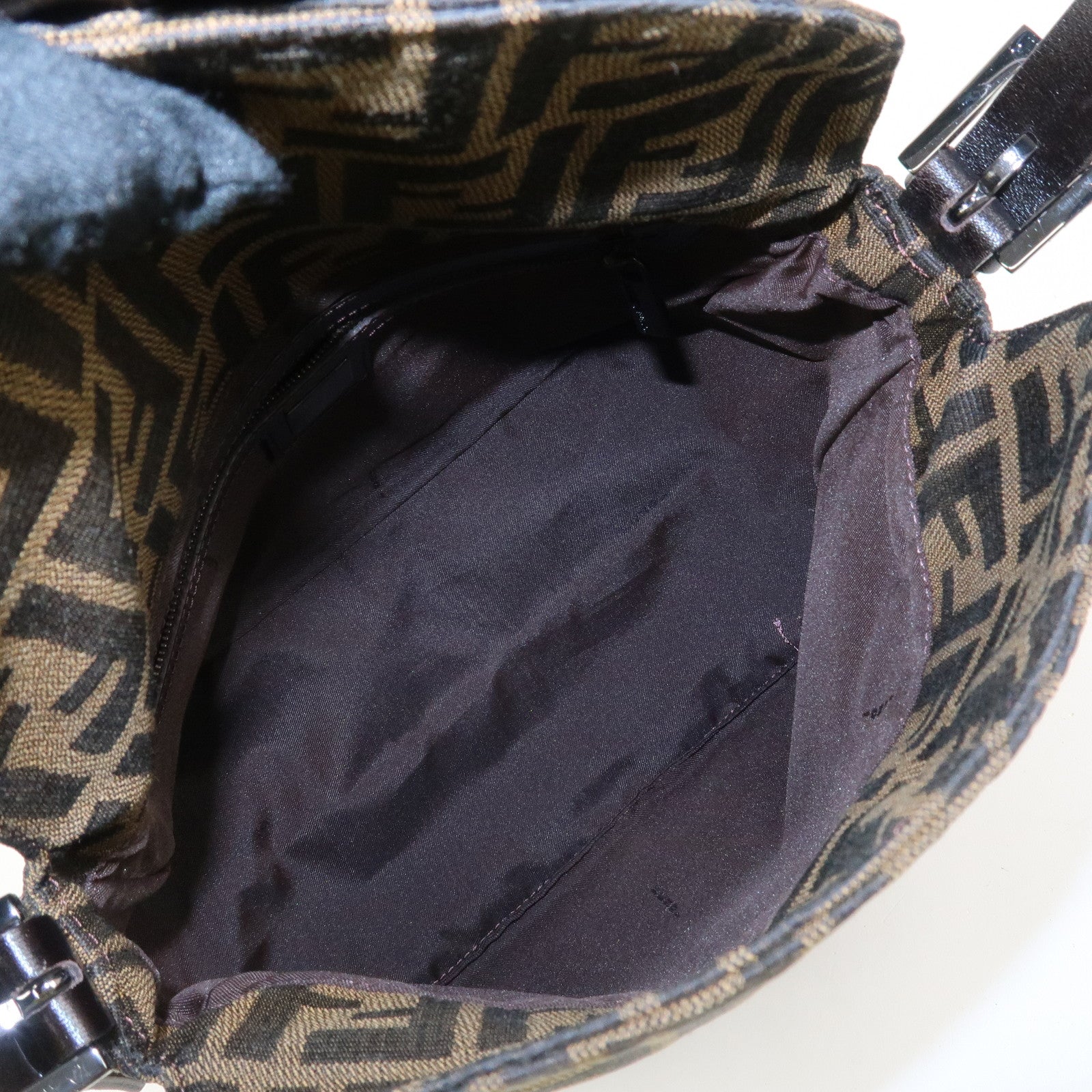 FENDI Mamma Baguette Zucca Leather Canvas Shoulder Bag Brown 8BR004