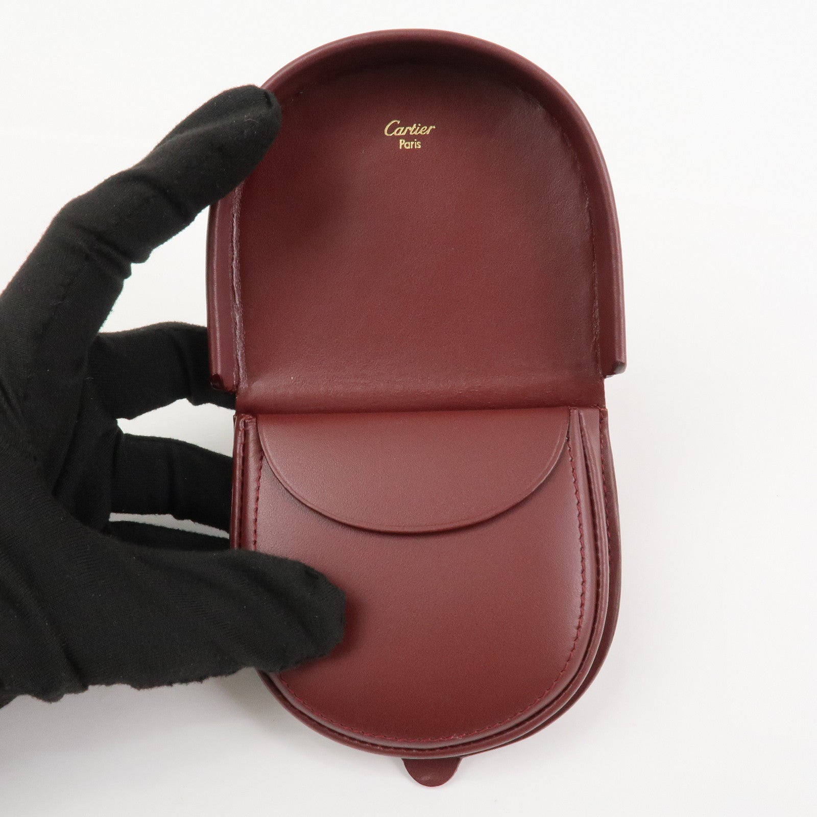 Cartier Must Line Logo Leather Coin Case Coin Purse Bordeaux