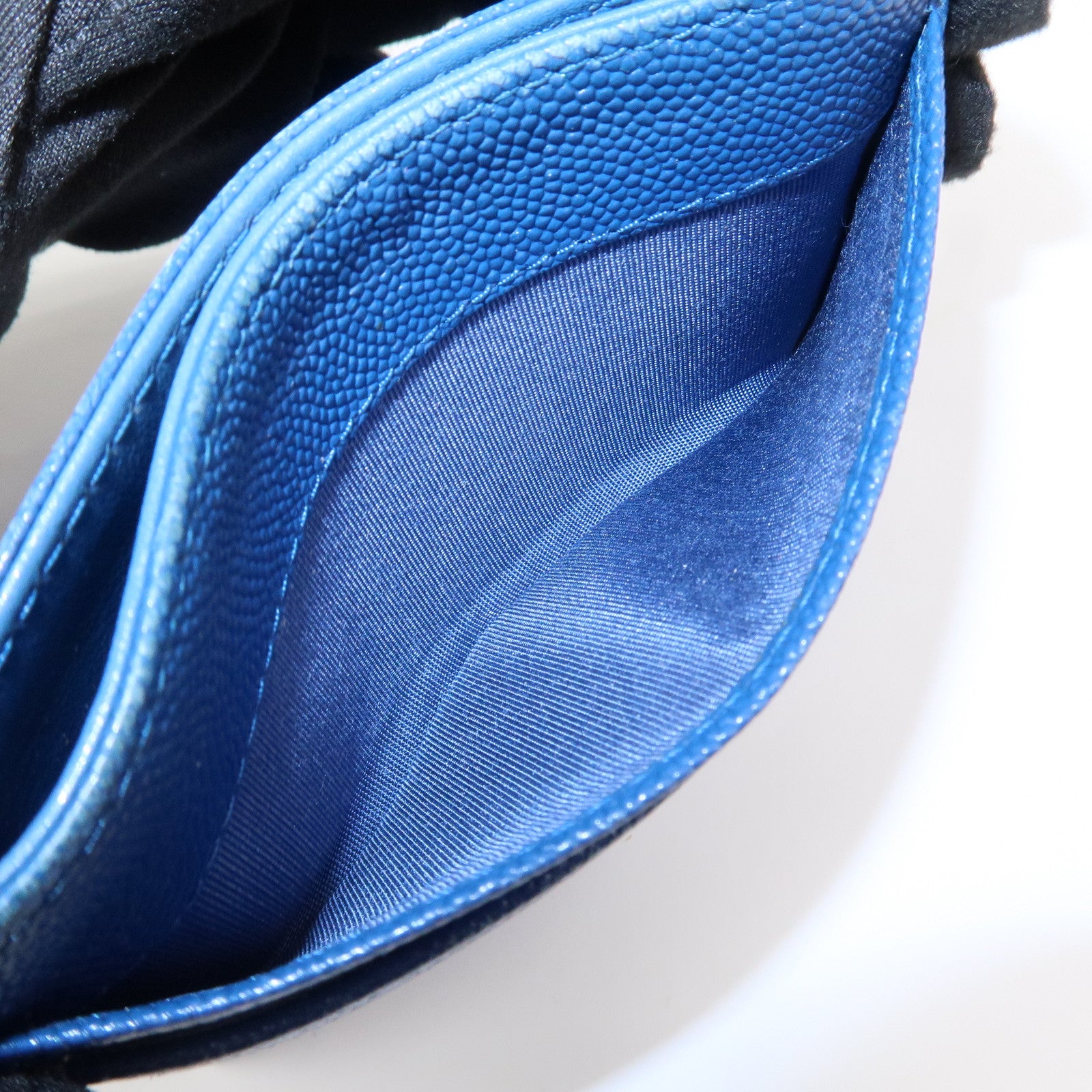 CHANEL Logo Caviarskin Leather Card Case Card Holder Blue