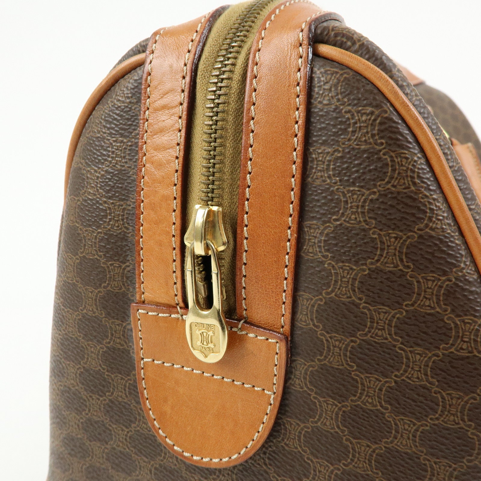 CELINE Macadam PVC Leather Boston Bag Hand Bag Brown