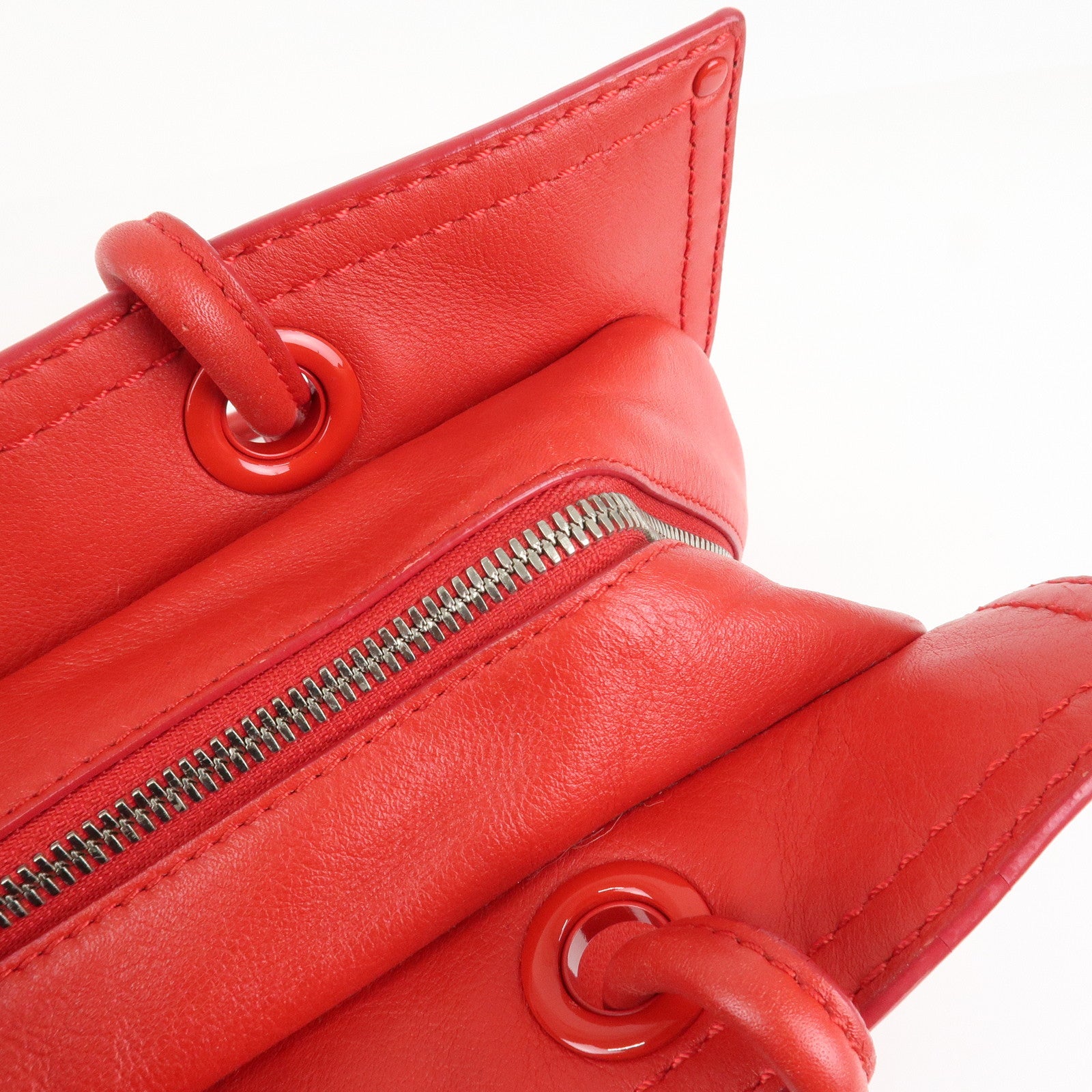 LOEWE Leather Tote Bag Shoulder Bag Hand Bag Red Used