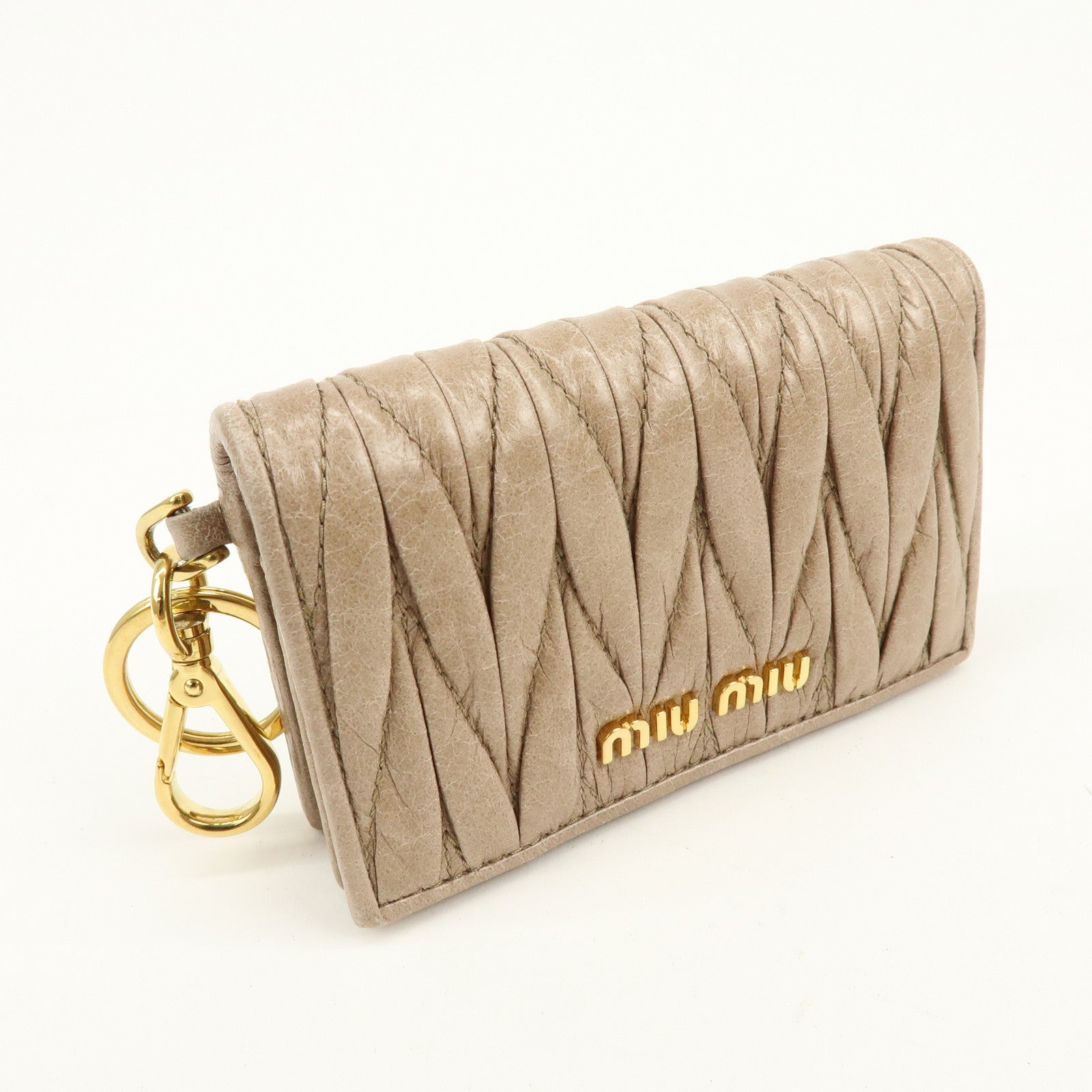 MIU MIU Matelasse Leather Card Case Card Holder Pink Beige 5MC407