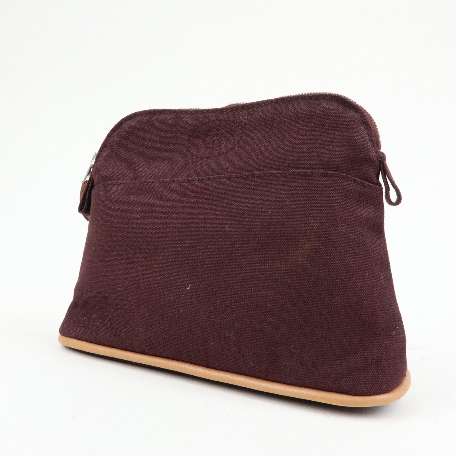 HERMES Cotton Leather Bolide Pouch Mini Bordeaux