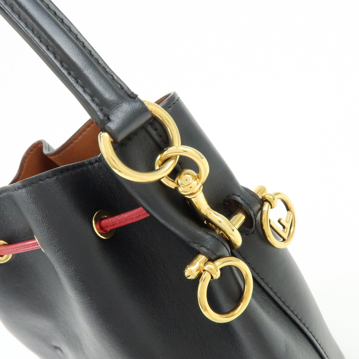 FENDI Mon Tresor Leather 2Way Bag Hand Bag Shoulder Bag Black Red