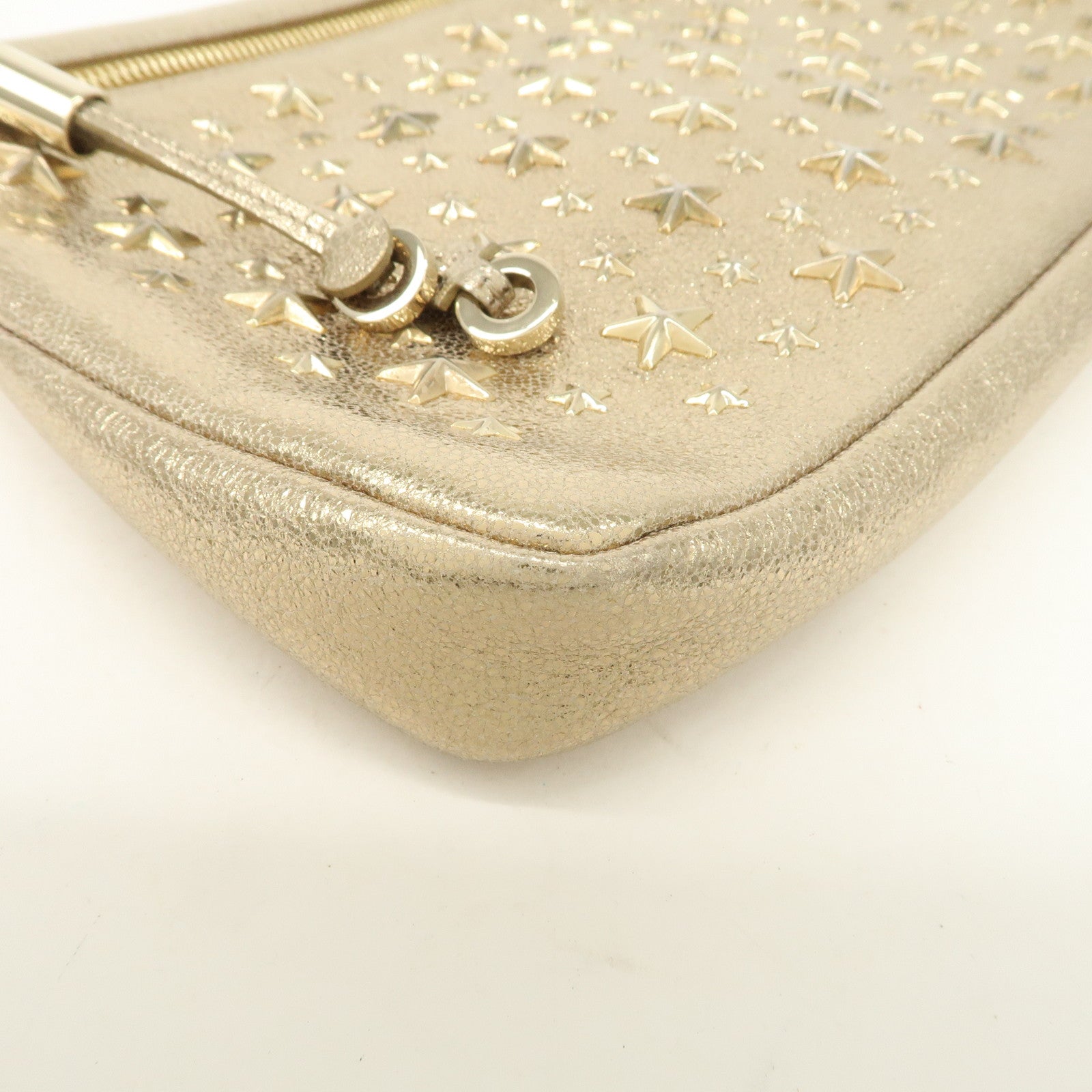 JIMMY CHOO Star Studs Leather Clutch Bag Gold Used