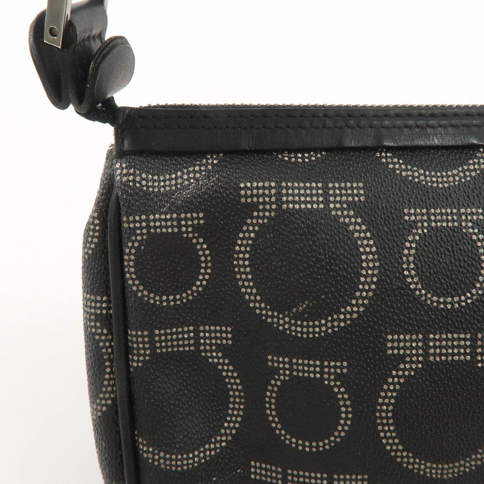 Ferragamo Gancini PVC Accessary Pouch Hand Bag Black