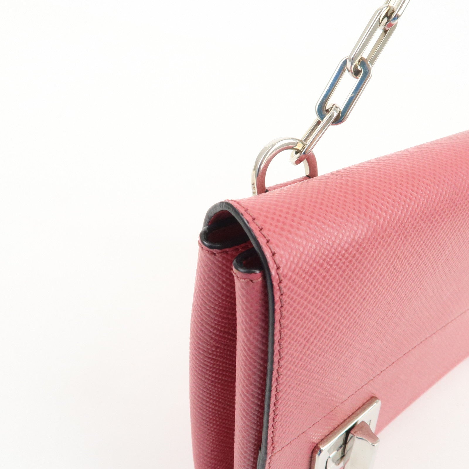 PRADA Embossed Leather Chain Shoulder Bag Crossbody Bag Pink BT0992