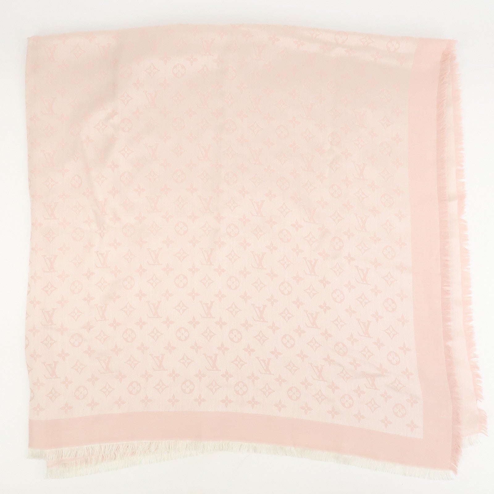 Louis Vuitton Monogram Silk Wook Shawl Scarf Rose Pink M72046