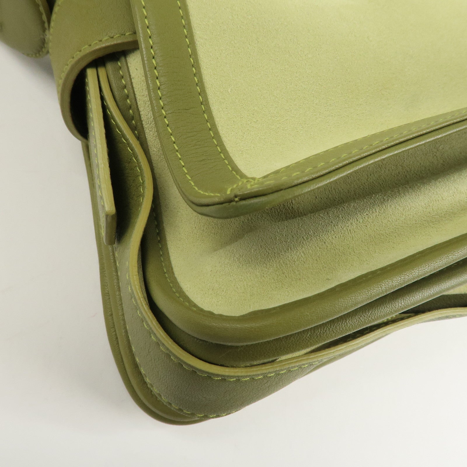 LOEWE Anagram Leather Suede Shoulder Bag Green Silver HDW Used