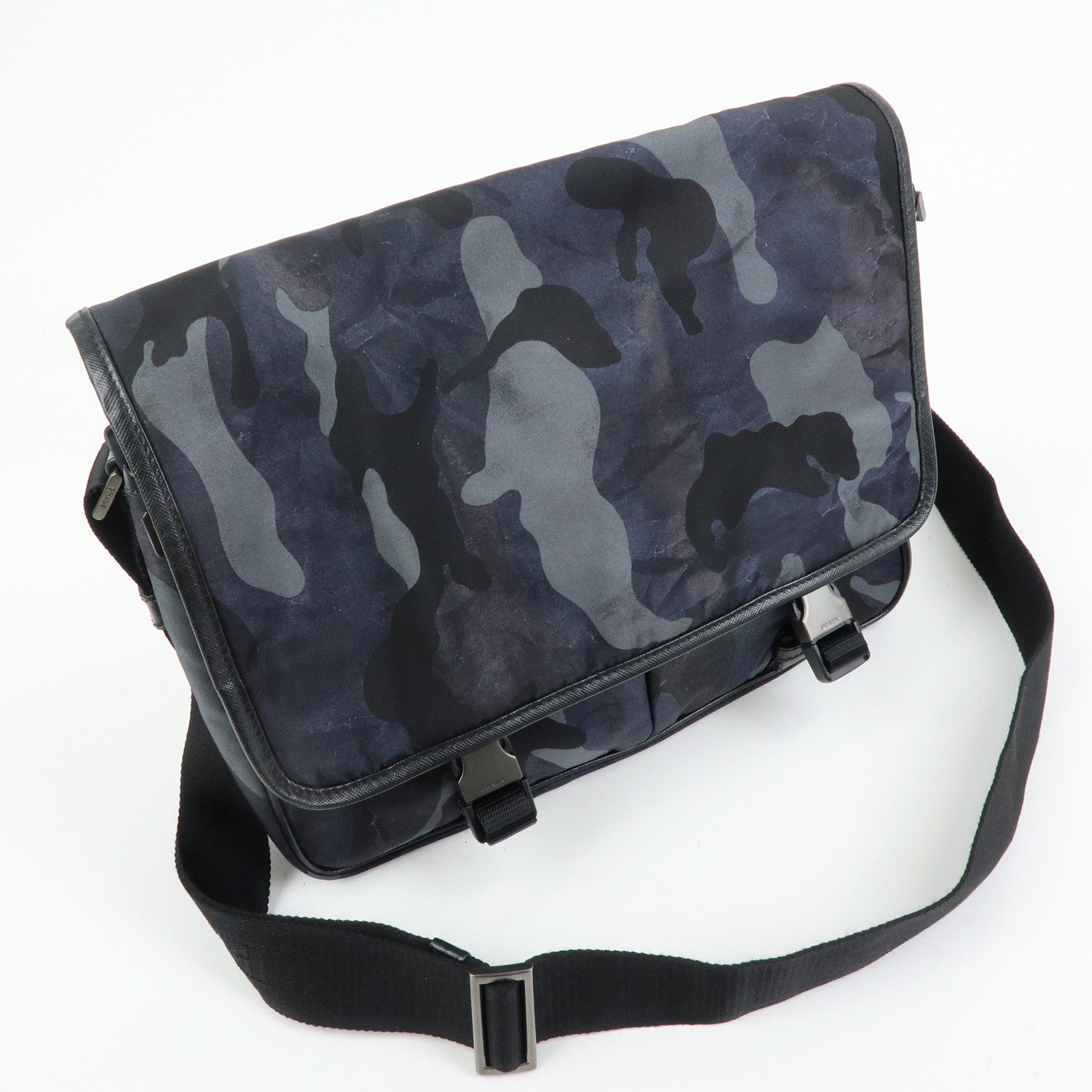 PRADA Triangle Logo Nylon Saffiano Leather Shoulder Bag VA0768