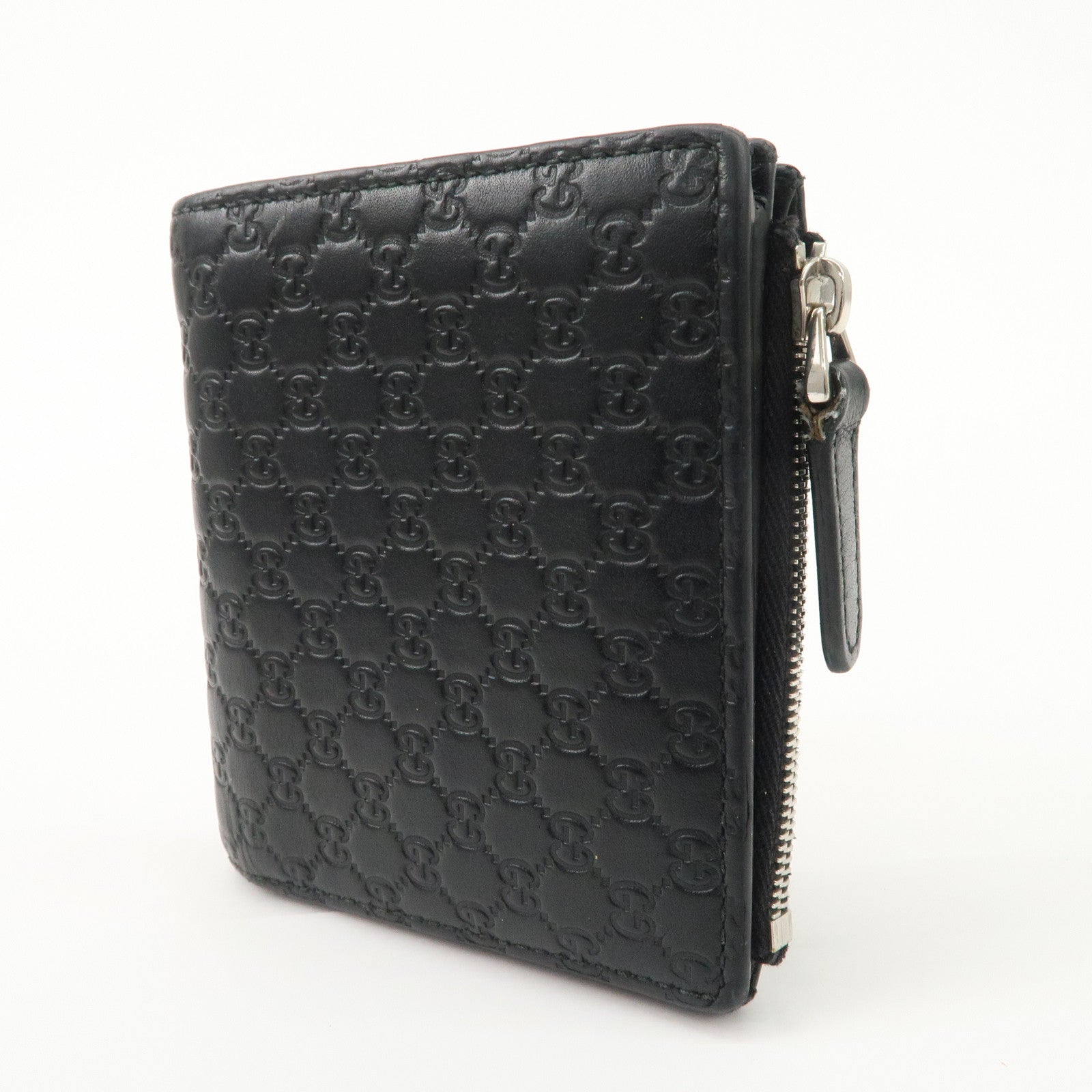 GUCCI Micro Guccissima Leather Compact Bi-fold Wallet Black 544475 Used