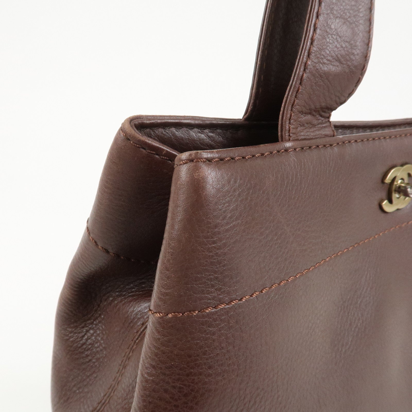 CHANEL Leather 2Way Bag Shoulder Bag Hand Bag Brown Gold