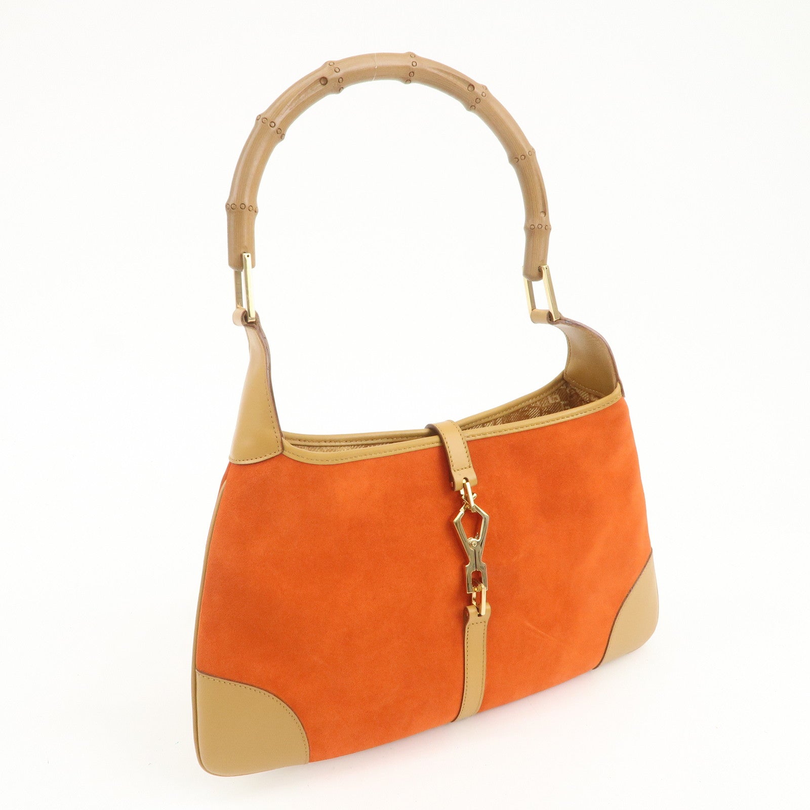 GUCCI Bamboo Suede Leather Shoulder Bag Orange 001・4060・002058