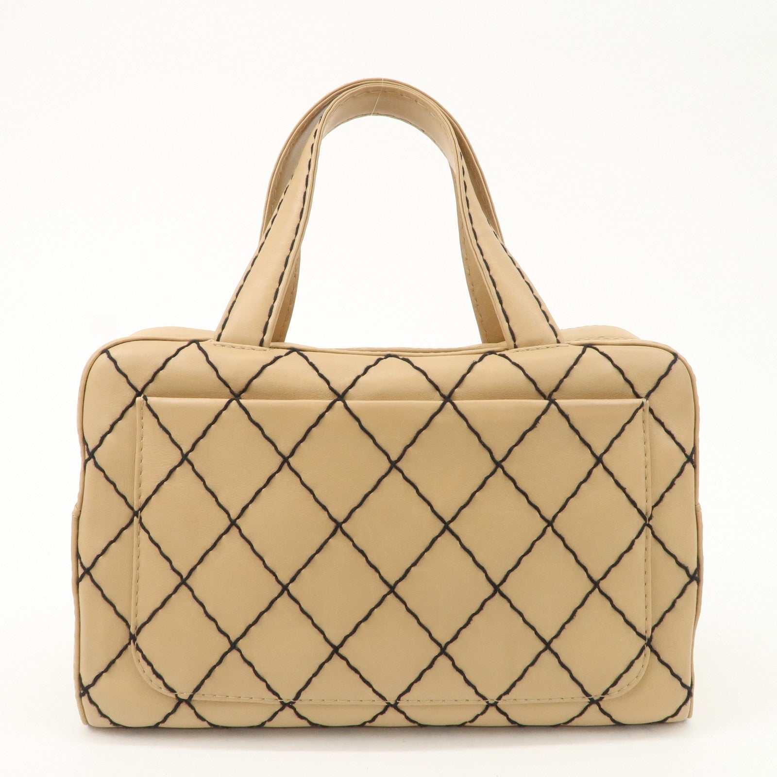 CHANEL Wild Stitch Calf Skin Coco Mark Hand Bag Beige A14692 Used