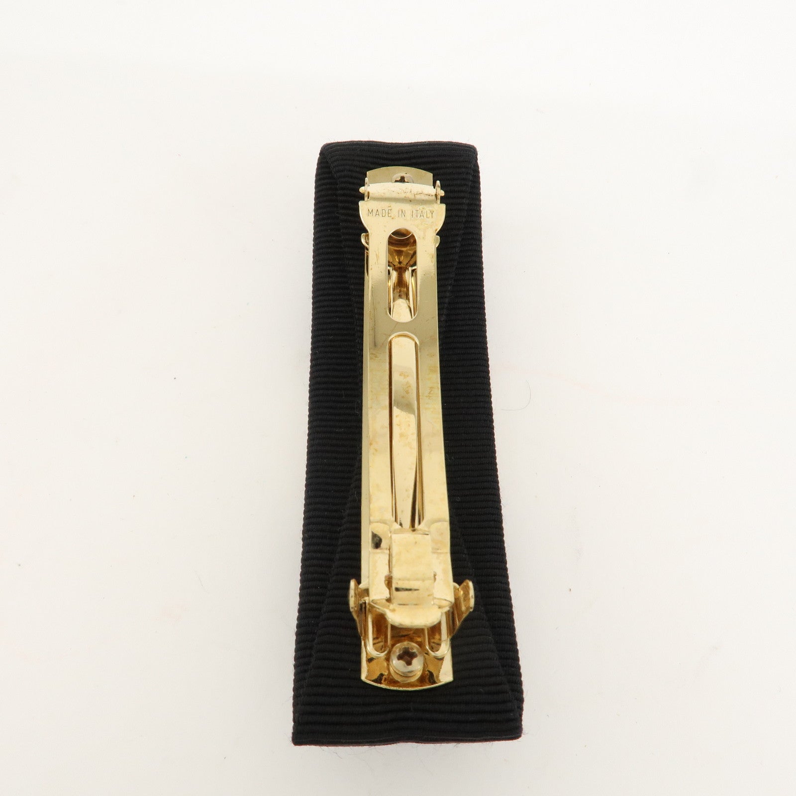 Ferragamo Vara Ribbon Cotton Barrette Hair Clip Black 342019 Used